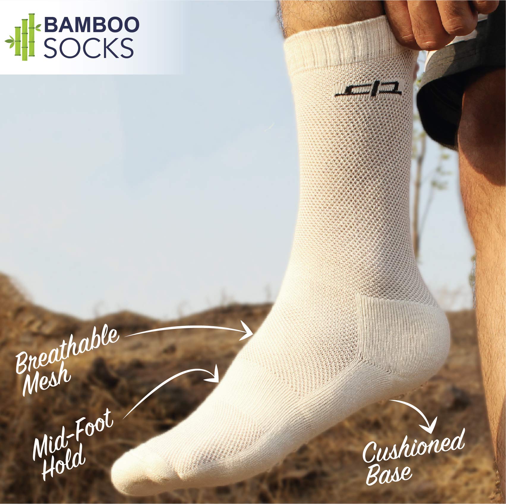 HEELIUM Bamboo Fibre Crew Socks for Men, Formal Full Length, Odour Free & Breathable, Pack of 1, White 1
