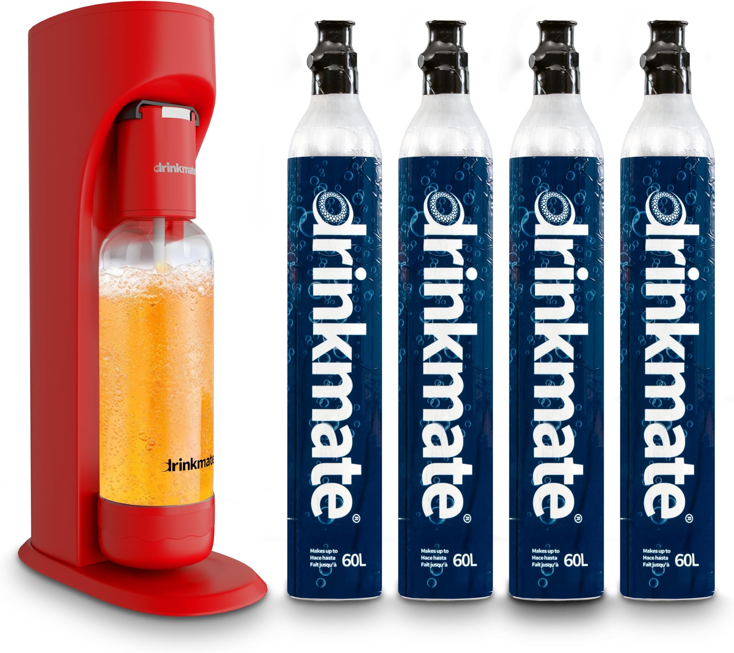 OmniFizz Sparkling Water Maker & Soda Streaming Machine | Carbonates Any Drink | PREMIUM KIT | Includes Four 60L CO2 Cartridges + One BPA-Free Bottle (Royal Red)