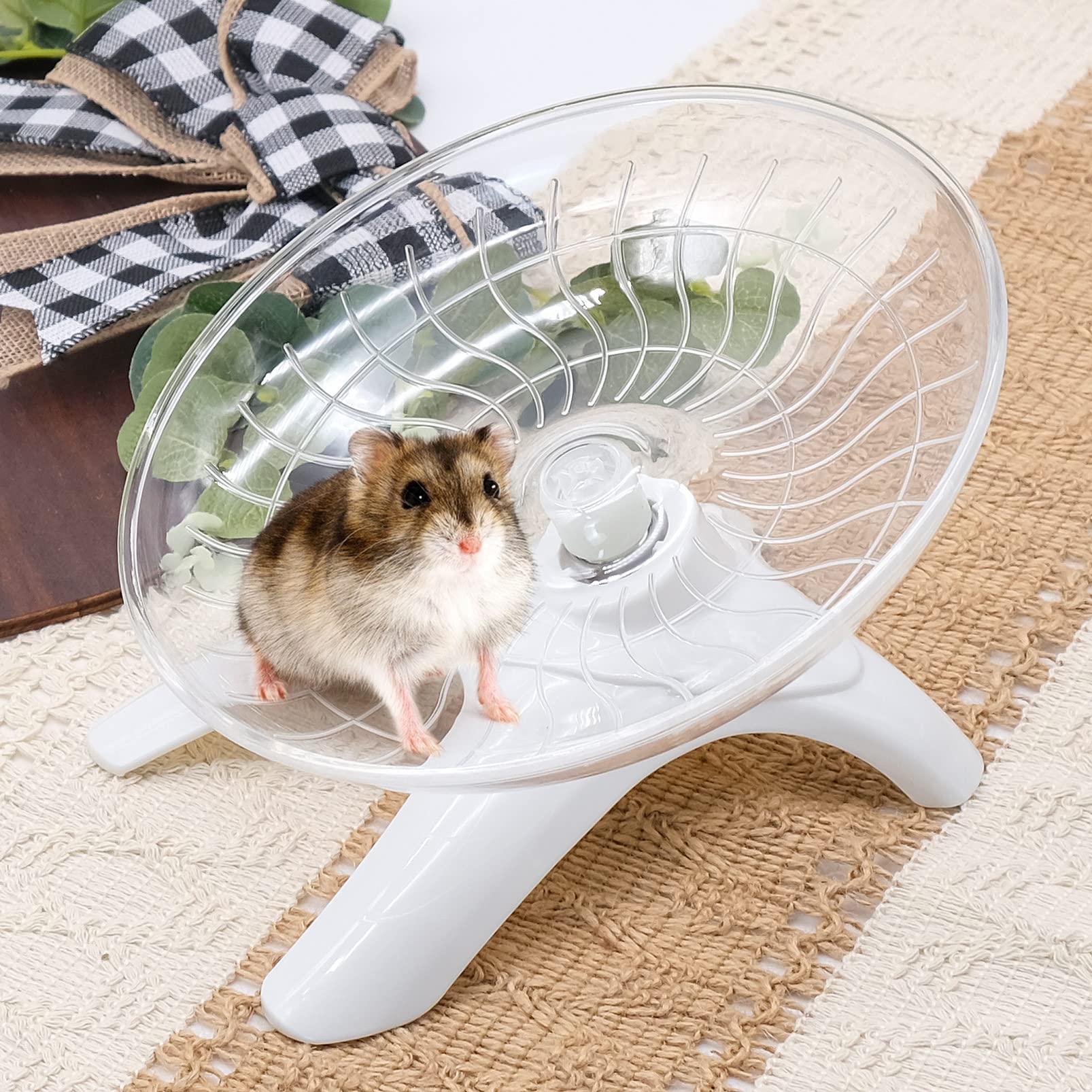 Ruota Criceto, 18 cm Ruota per Criceti in Plastica Trasparente Silenziosa, Ruota di Esercizio Per Criceti Siriani Piccoli Animali Domestici Criceto Gerbil (Bianco)