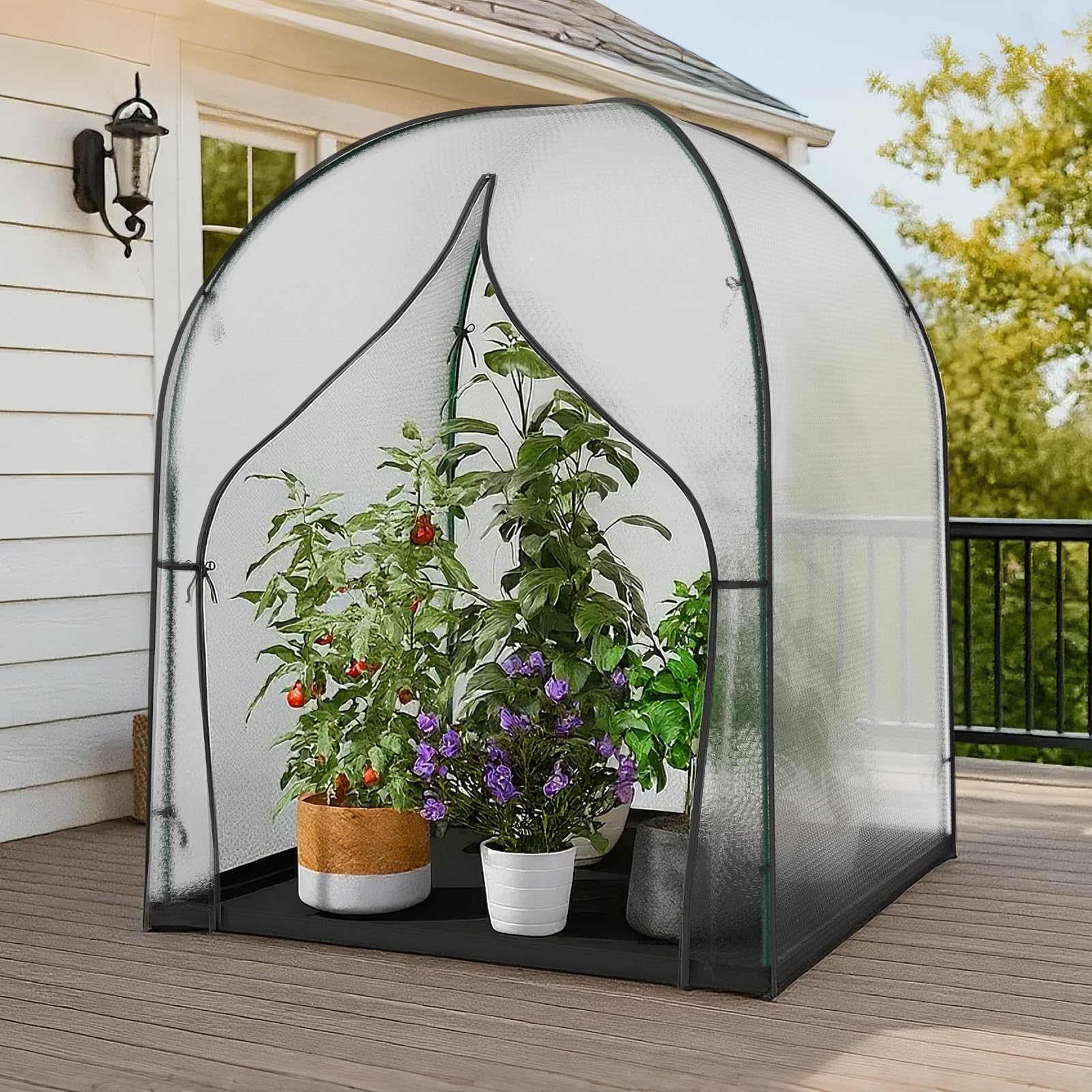 SUNYRISY Gewächshaus Tomatengewächshaus Foliengewächshaus für Balkon Outdoor, 3-lagige Blasenfilm Winterfest, UV-Beständig, mit Wasserdicht Bodenmatte, 150 x 150 x 190 cm