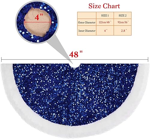 Miniatura 5 de Falda azul para árbol de Navidad con piel sintética de lentejuelas, 36 pulgadas para decoración de Navidad, hogar, interior, base de árbol,