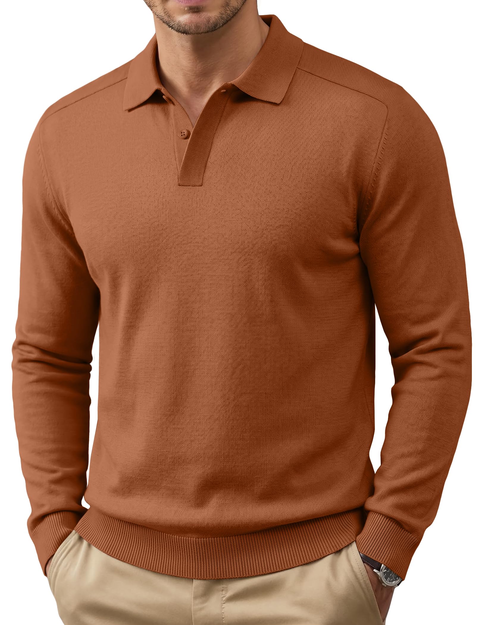 COOFANDY Mens Knit Polo Sweater Long Sleeve Polo Collared Pullover Sweaters