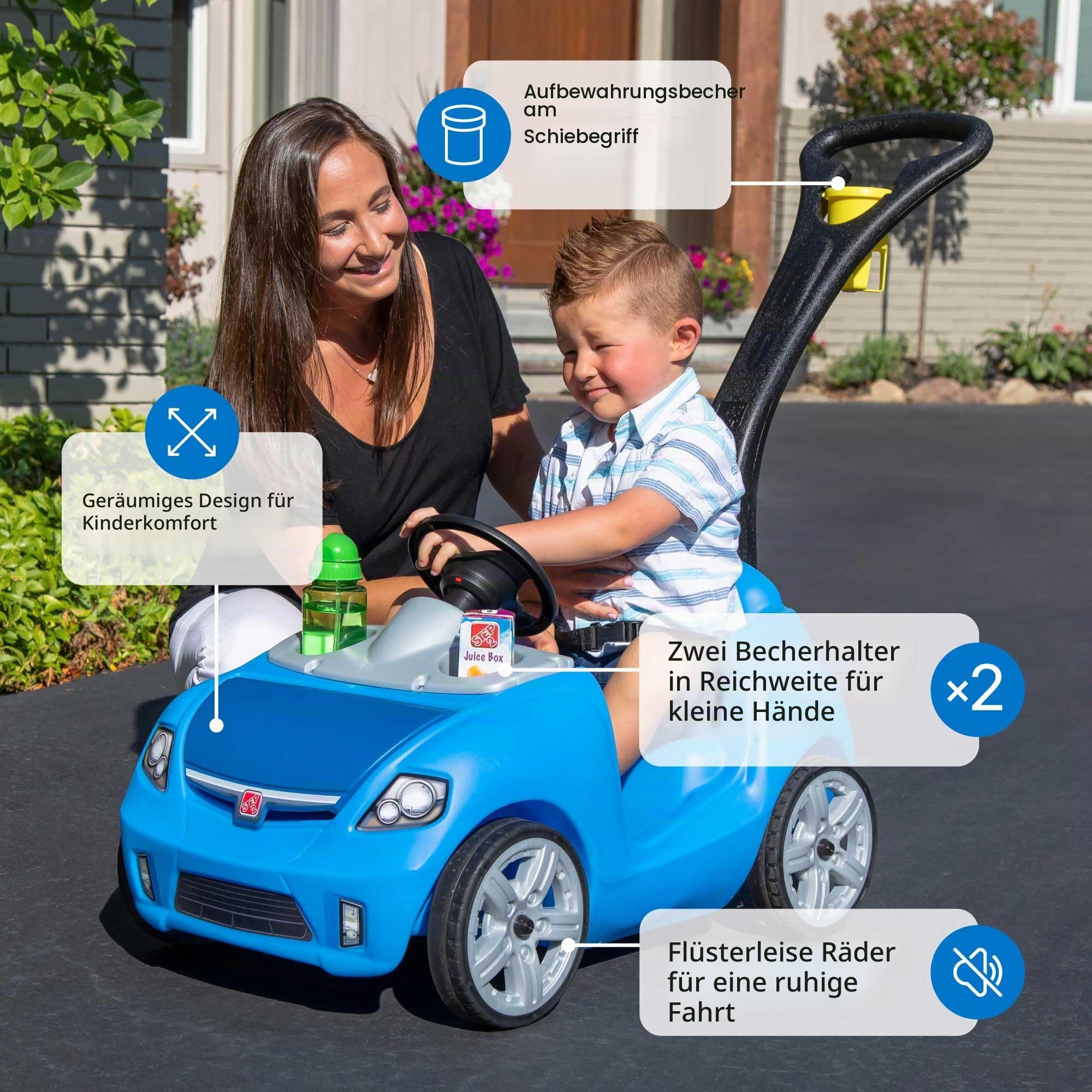 Step2 Whisper Ride Kinderauto/Rutscher in Blau | Spielzeug Auto mit Schiebestange | Kinderfahrzeug/Rutscherauto ab 1.5 Jahre