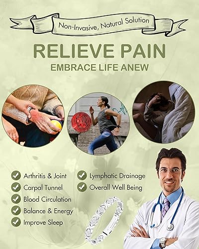 Vista 20 de Feraco Pulseras de cobre puro para mujer, pulsera de terapia magnética ultra fuerte para aliviar el dolor con imanes de neodimio y circonita cúbica