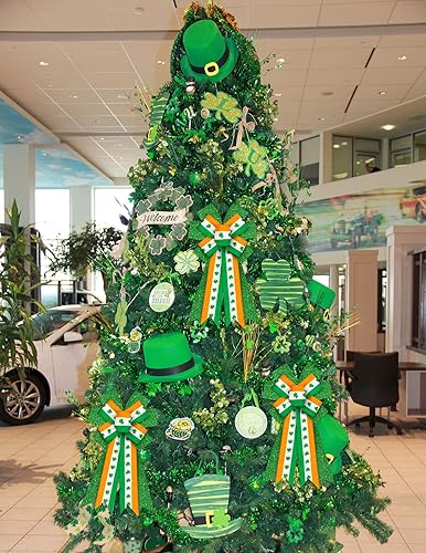 Miniatura 3 de ABTOLS Arcos grandes para corona del día de San Patricio, lazos de trébol de la suerte para corona, bandera irlandesa con purpurina verde, lazo