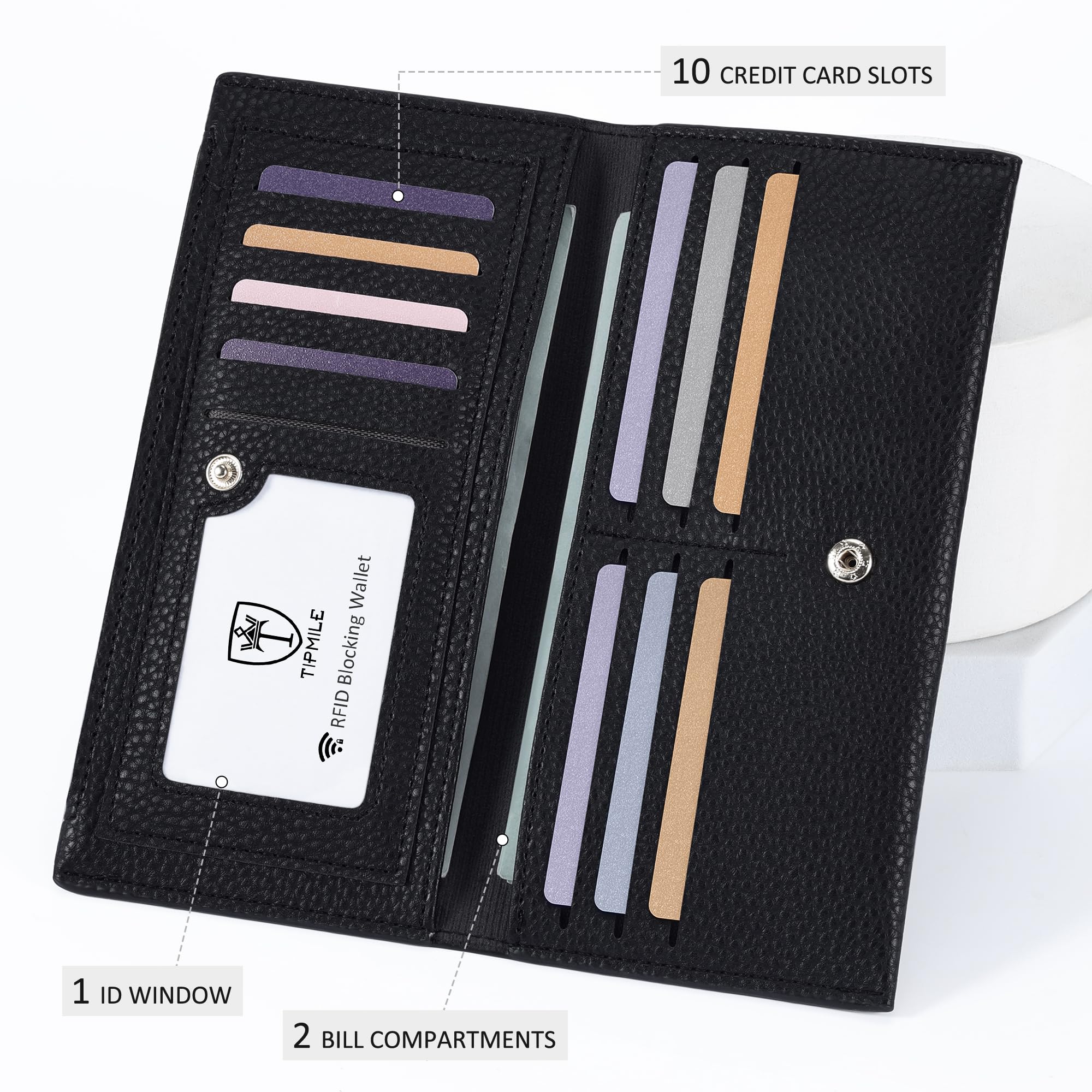 Ultra Slim Wallet for Women Bifold Leather RFID Blocking Credit Card Holder Ladies Womens Wallet with Zip Pocket