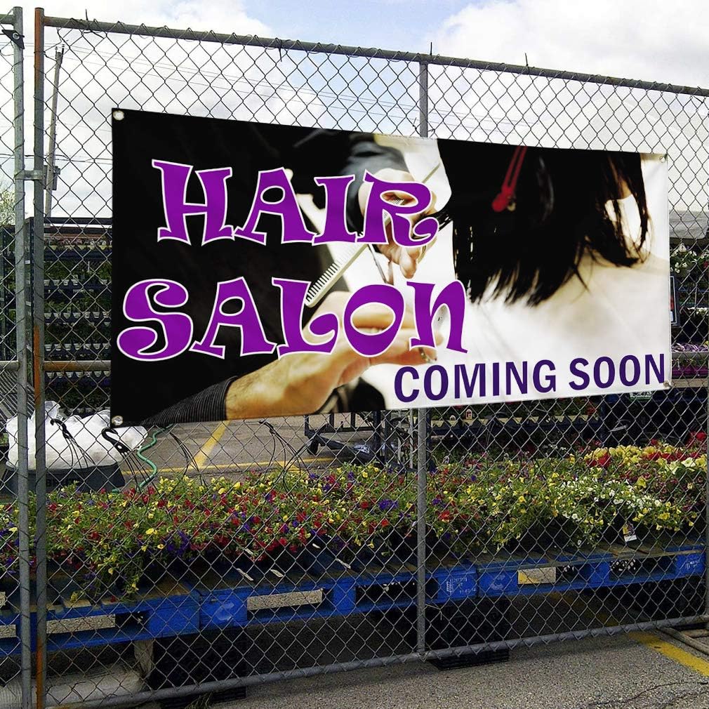 Vinyl Banner Multiple Sizes Hair Salon Coming Soon #1 Business Outdoor Weatherproof Industrial Yard Signs White 4 Grommets 16x40Inches