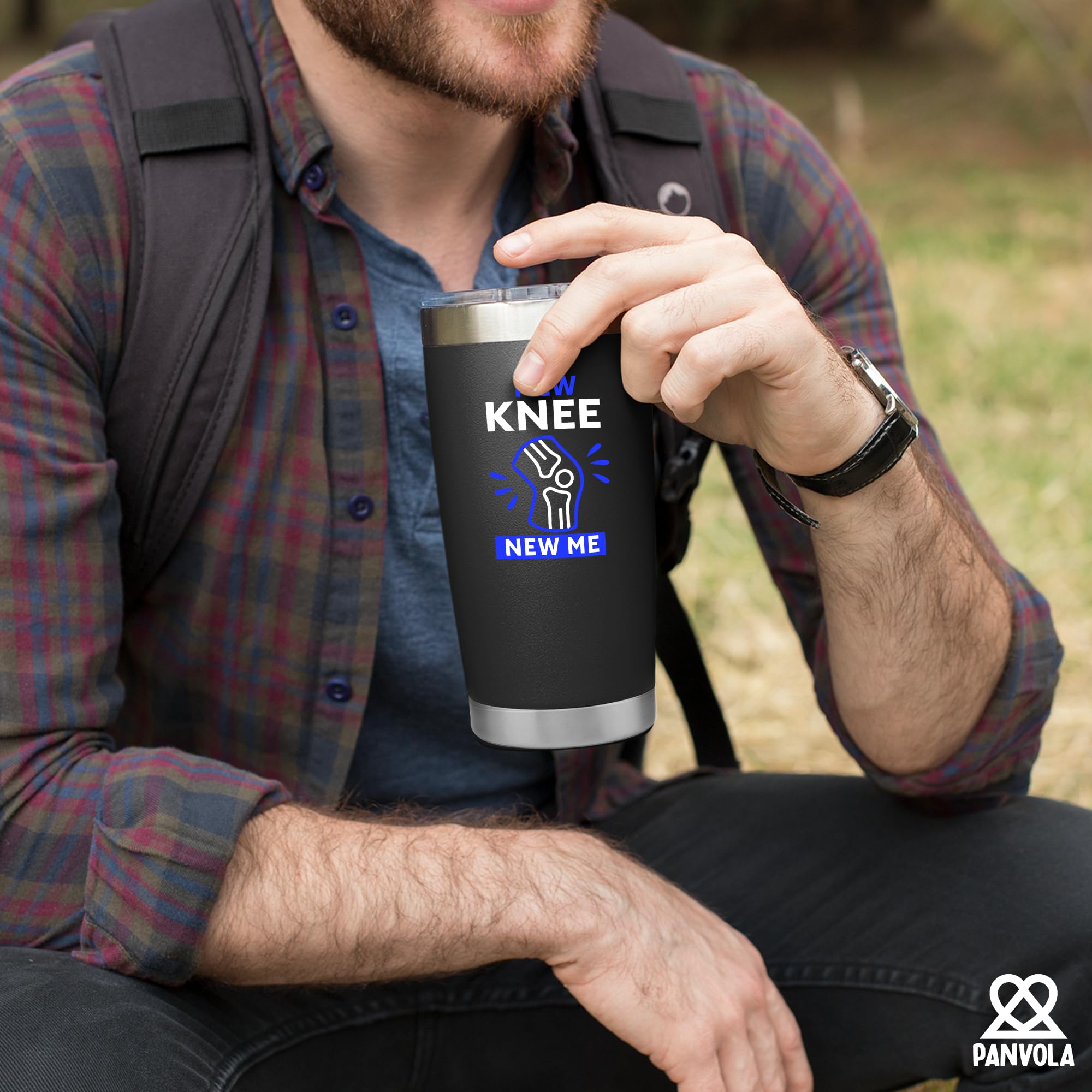 Panvola New Knee New Me Knee Surgery Replacement Recovery Gifts Orthopedic Surgeon Gift Physiotherapist Chiropractor Vacuum Insulated Stainless Steel Tumbler With Removable Lid And Straw 20 oz Black