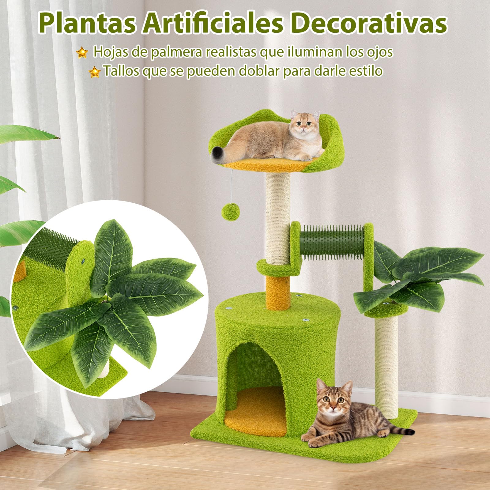 GYMAX Árbol para Gatos, Torre Rascador, Condominio para Gatos con Plataformas, Poste Rascador Autolimpiante, Juguete con Bola Colgante, Casa Multinivel, Centro de Actividades para Mascotas