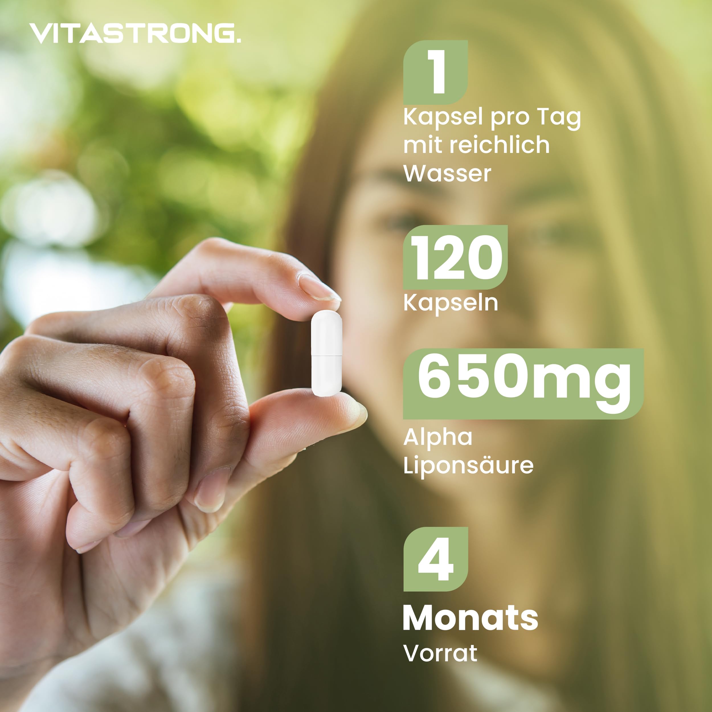 Alpha Liponsäure mit Zink Hochdosiert 650mg, Optimierte Formel von S und R Alpha Liponsäure, Alpha Lipoic Acid ALA 100% Vegan, 120 Gluten- und GMO-freie Alpha-Liponsäure Kapseln, Vitastrong Qualität