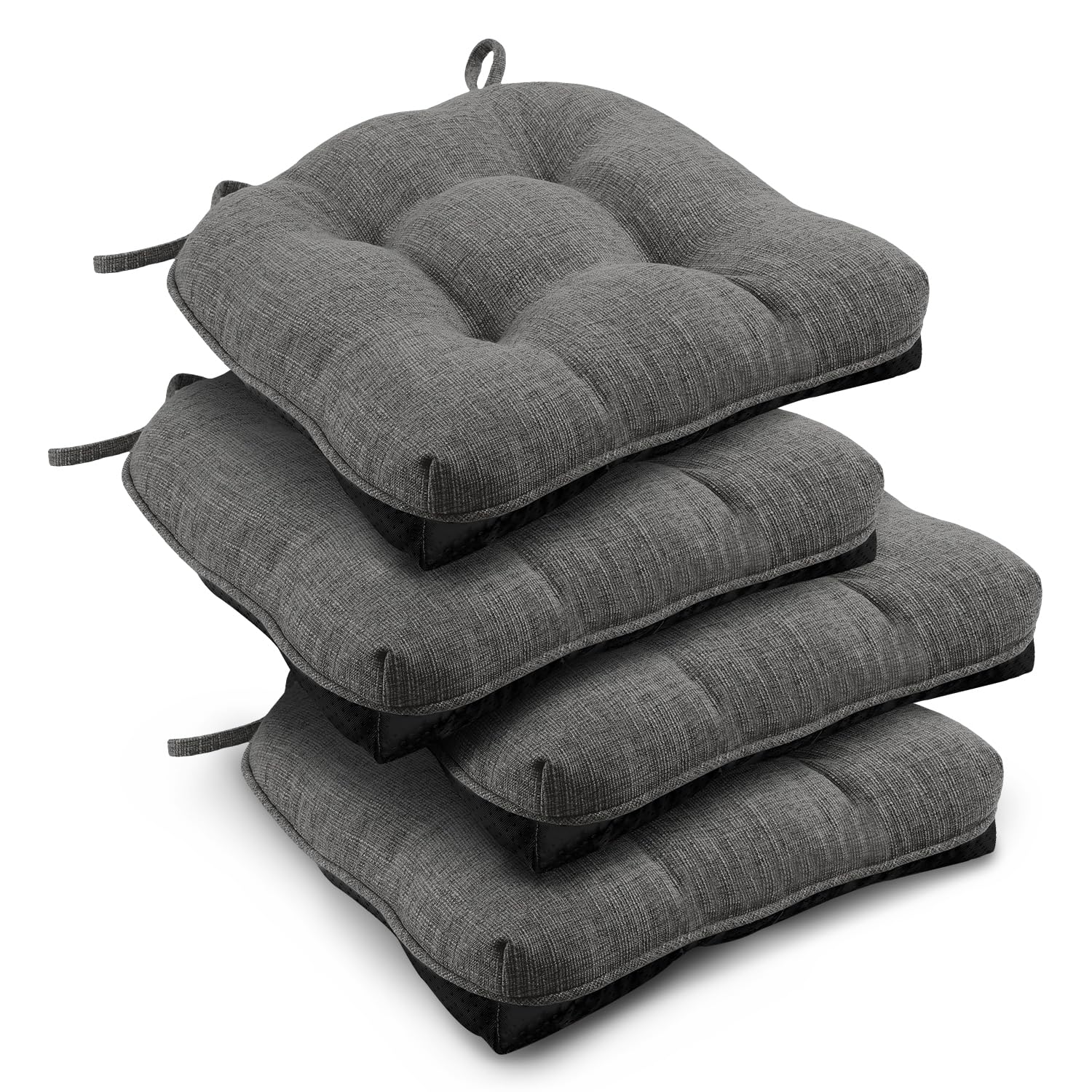 Photo 1 of downluxe Indoor Chair Cushions for Dining Chairs, Tufted Overstuffed Textured Foam Kitchen Chair Pads with Ties and Non-Slip Backing, 15.5" x 15.5" x 4", Dark Grey, 4 Pack