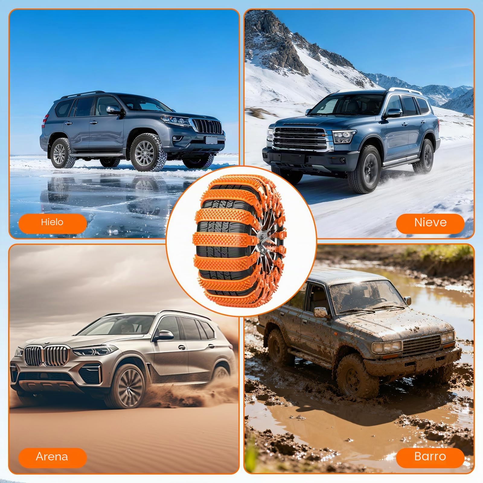 Cadenas de Nieve Automáticas Universal - Tipo de Chenille de Fijación Rápida para Neumáticos 165-255 - 10 Piezas Antideslizante de Emergencia para Vehículo, SUV, Camión