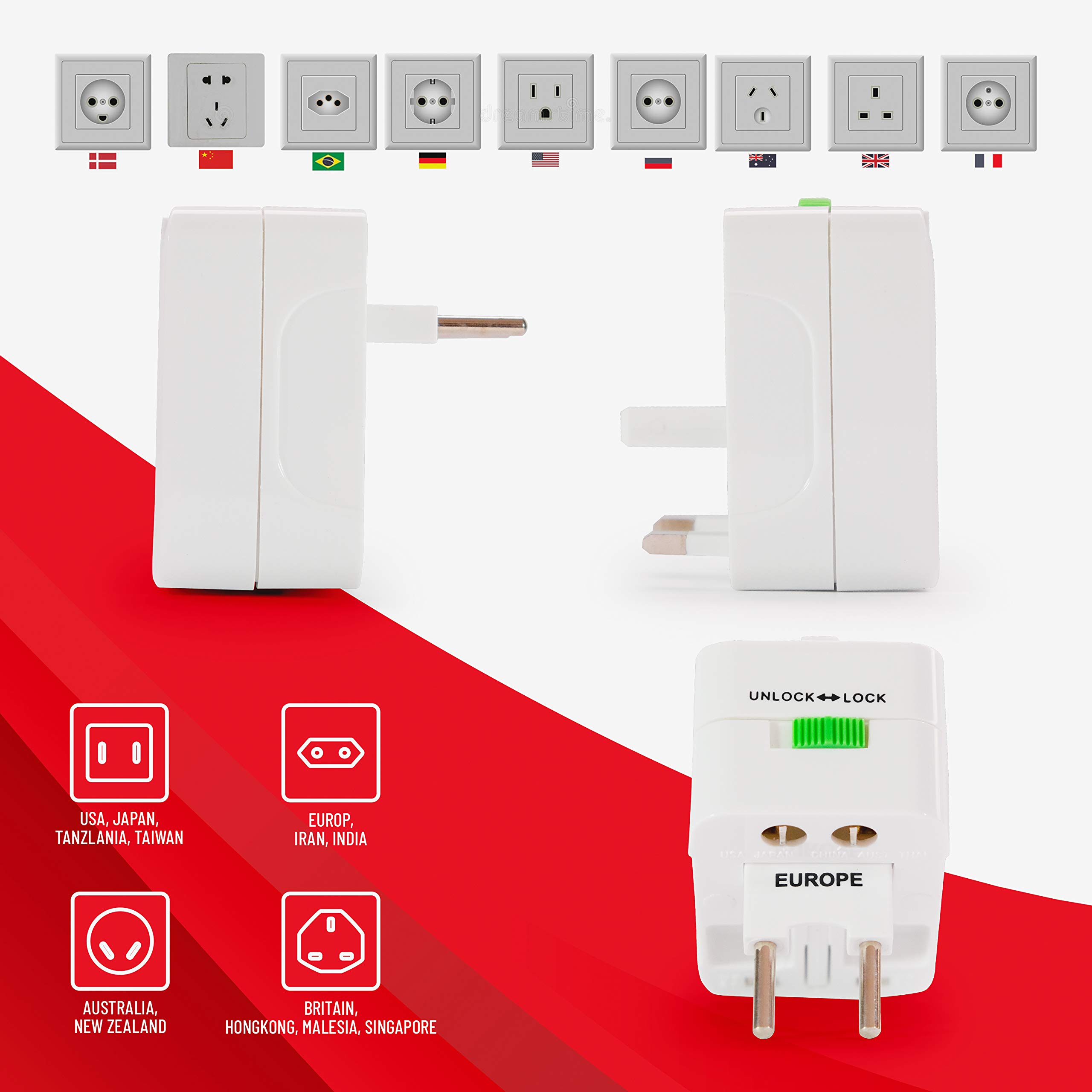 Multi Power Adapter with Surge Protection, Universal Plug with Power