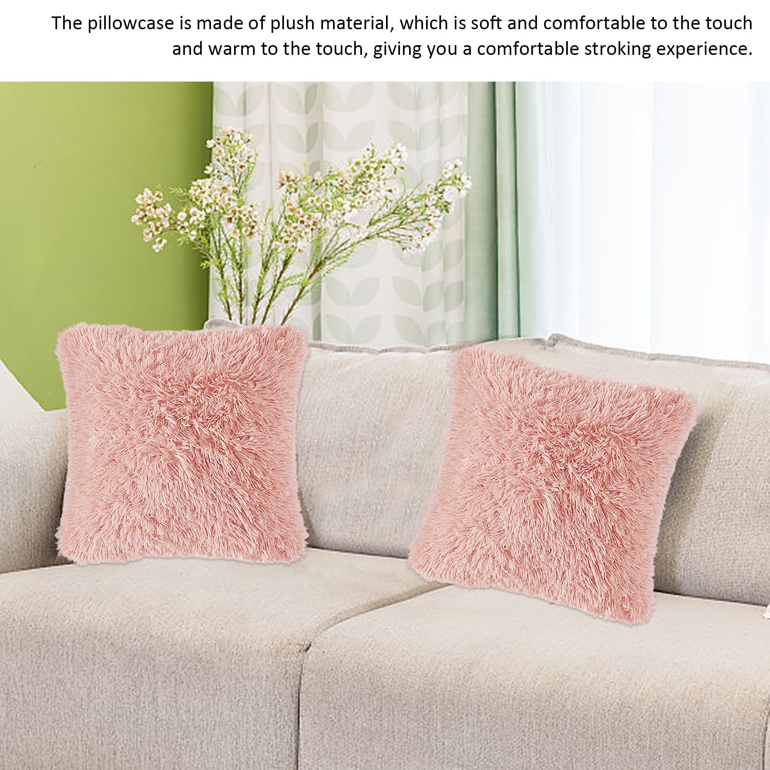 TYGFRT 2 Plush Pillowcases, Pink Cushion Cover, Fluffy Soft, Comfortable Square Pillowcase, 45 * 45cm, 45 x 45 cm - Image 4