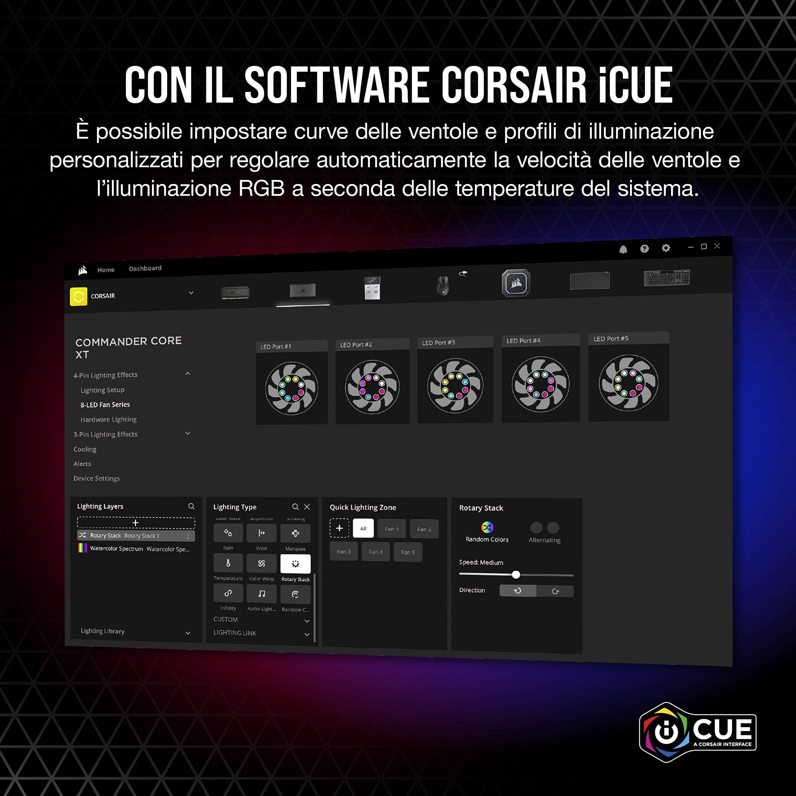Corsair iCUE COMMANDER CORE XT, Controller digitale per la velocità delle ventole e l'illuminazione RGB (Fino a sei PWM ventole e 264 LED RGB, modalità Zero RPM, monitoraggio temperatura) Nero