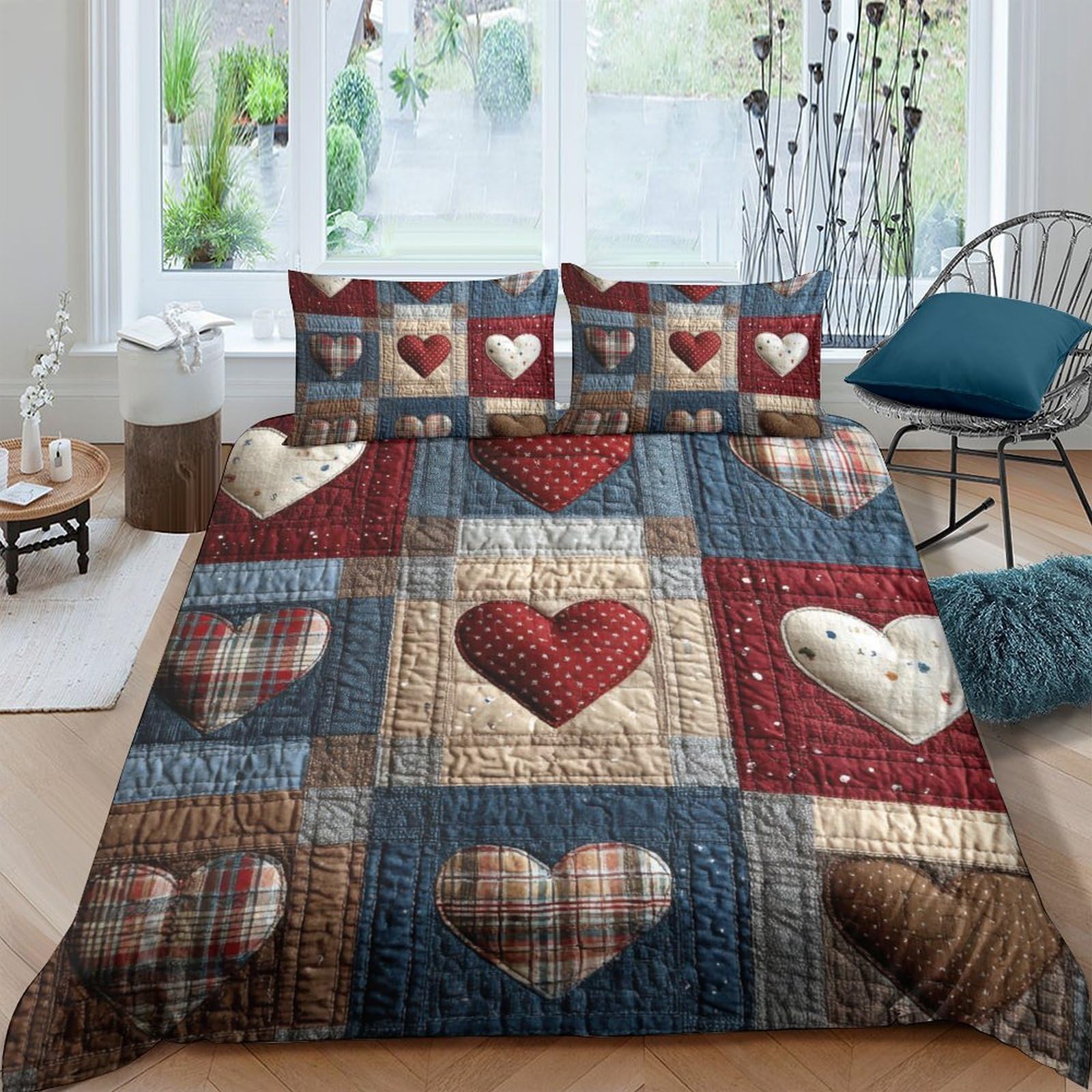 Ctjqhvkz Style-5 3D Printed Patchwork Heart Fitted Sheet Microfiber Soft Decorative Rustic Bed Cover For Bedroom Dorm Room Mattress Protection Single（135X200cm）