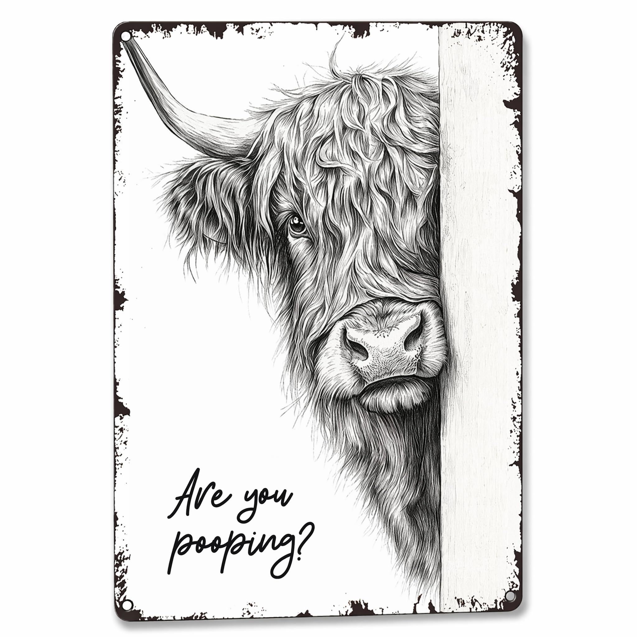 BRTNUP "Are You Pooping?" Bathroom Wall Art, Highland Cow Bathroom Sign
