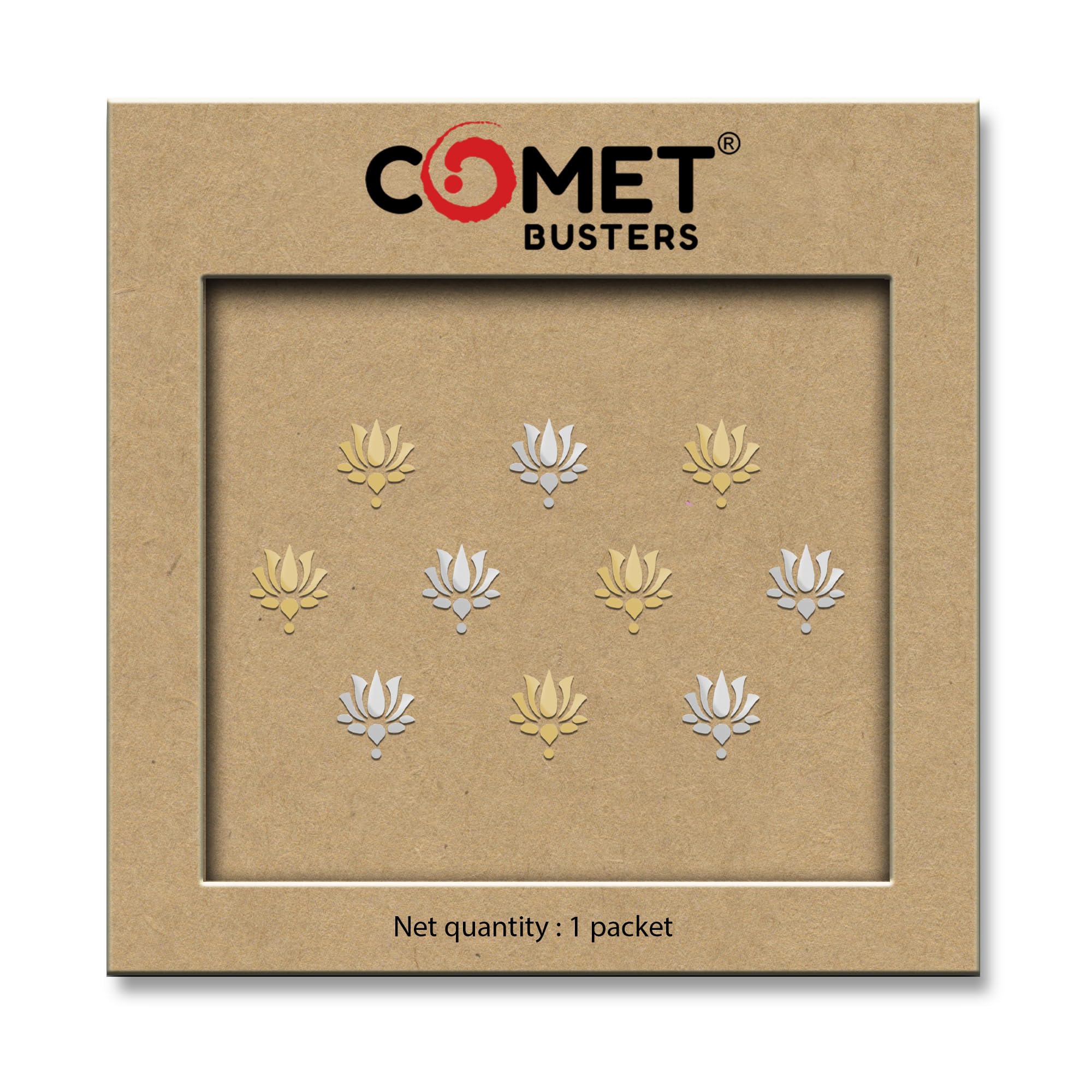 Comet Busters® Lotus Bindis – 10mm Gold & Silver Metallic Designer Bindi for Women & Girls (CBIN2616) (10 Bindis)-picture-38