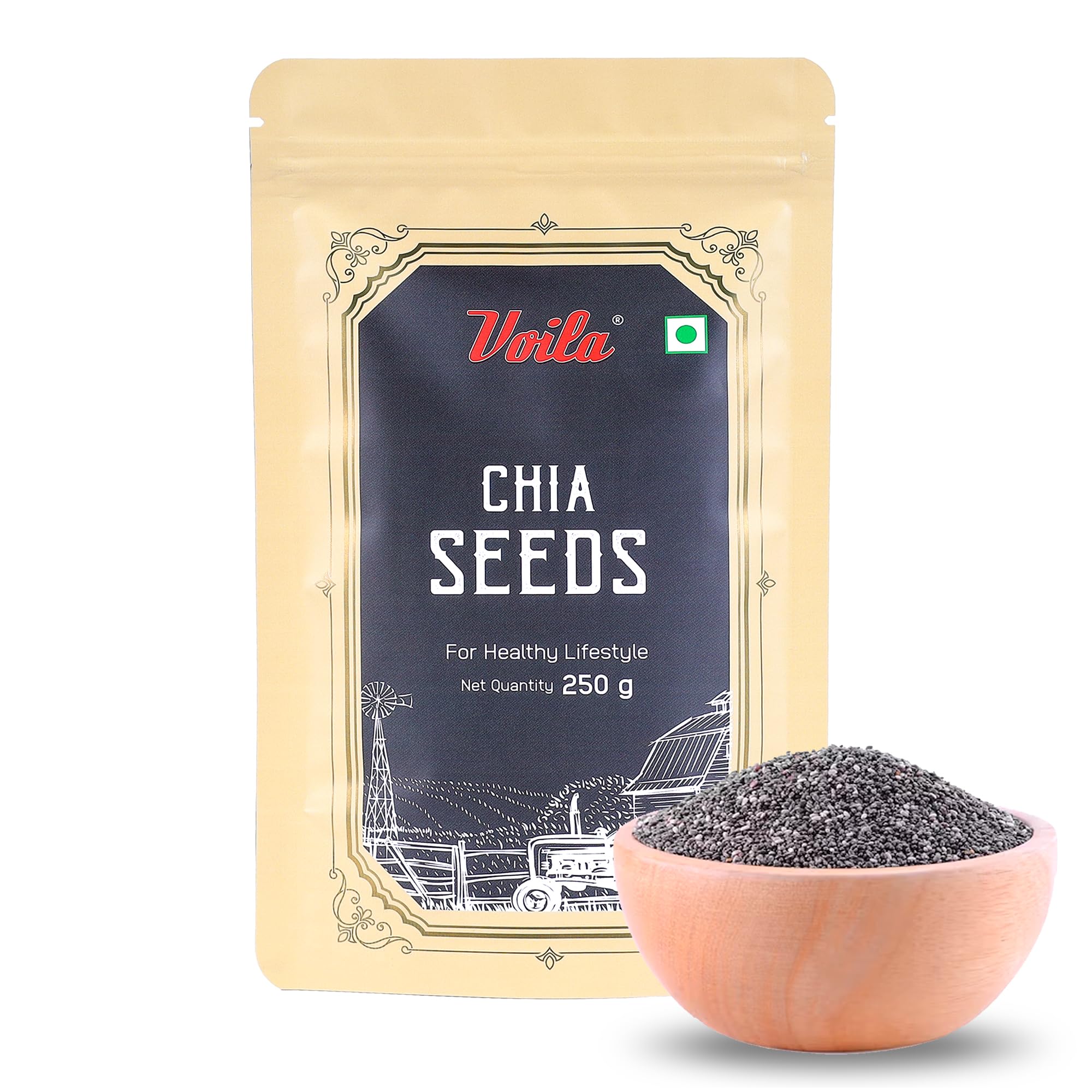 Voila Chia Seeds 250g | Premium Quality Natural Chia Seeds | Rich Source of Plant-Based Protein, Dietary Fiber & Omega-3 Fatty Acids | Superfood for Smoothies, Oatmeal, Yogurt, Salads, Baking & Healthy Recipes | Vegan & Vegetarian Friendly | Hygienically Packed| Rich In Omega - 3 | High Protein & Fiber