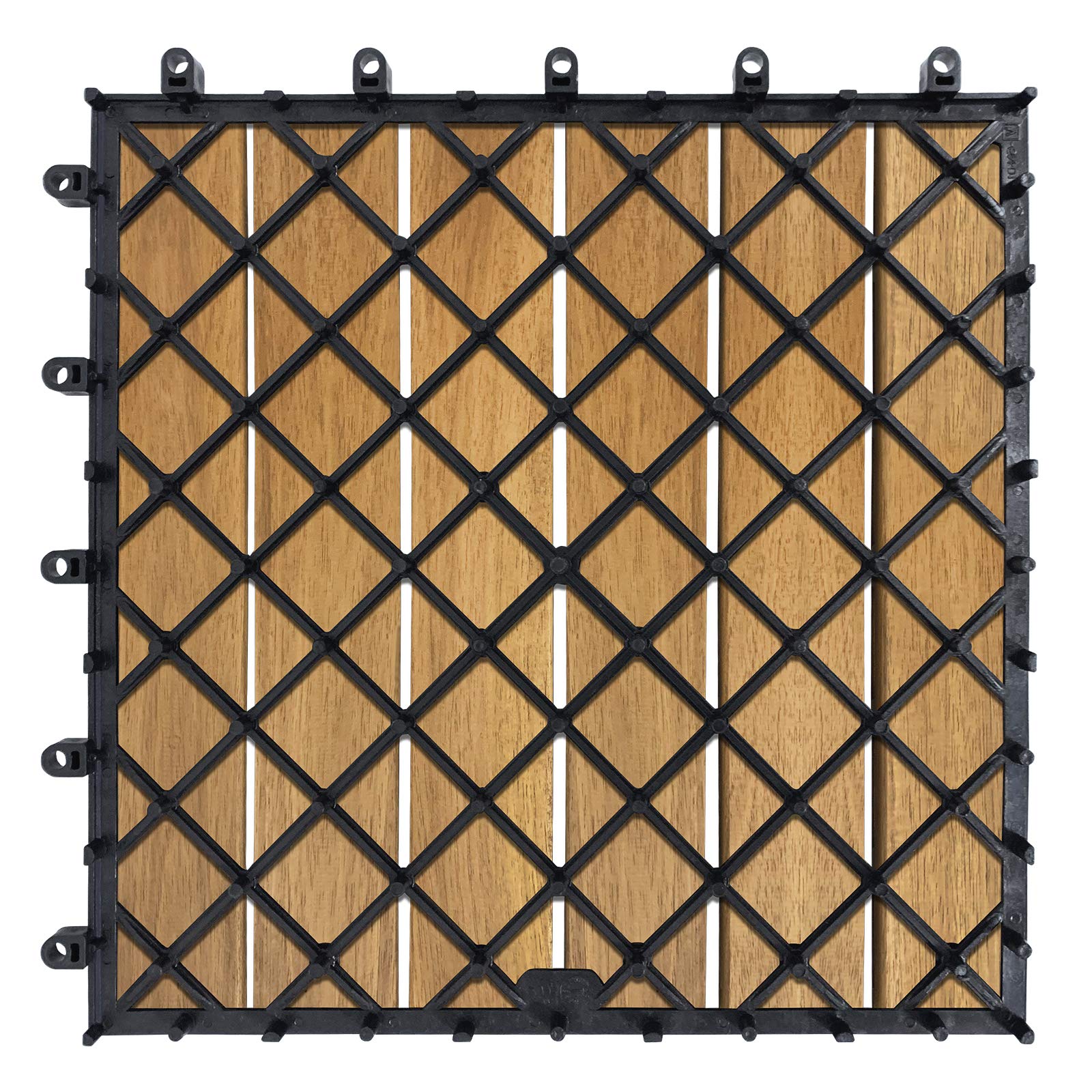 LZQ Płytki drewniane z drewna akacjowego, 30 x 30 cm, płytki tarasowe z systemem na klik, 22 sztuki płytek z kratką drenażową, do ogrodu, na taras, balkon, (model A, 22 sztuki = 2 m²)