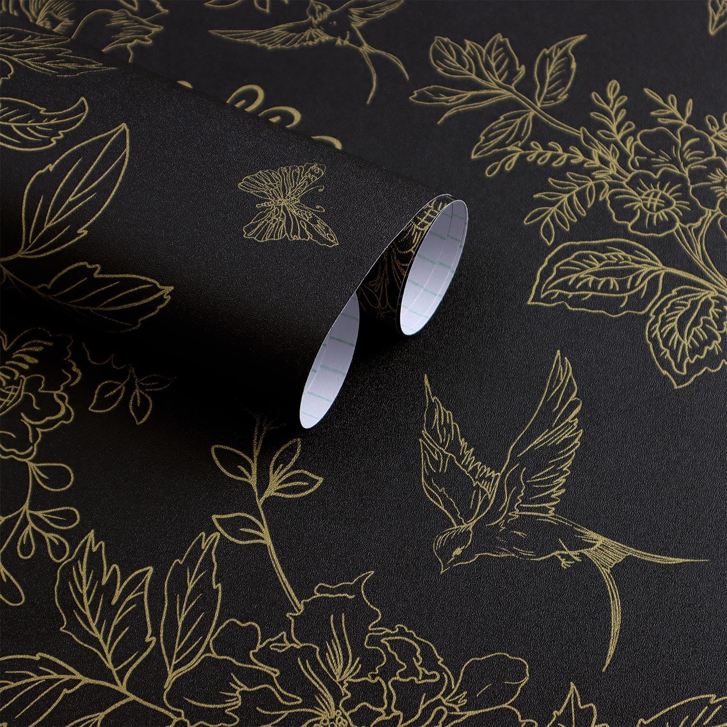 Photo 1 of Froluya Black and Gold Wallpaper Peel and Stick Wallpaper 17.7"x590.5" Vintage Floral Boho Peel and Stick Wall Paper Dark Removable Self Adhesive Contact Paper for Bedroom Cabinets Shelf Liner Vinyl