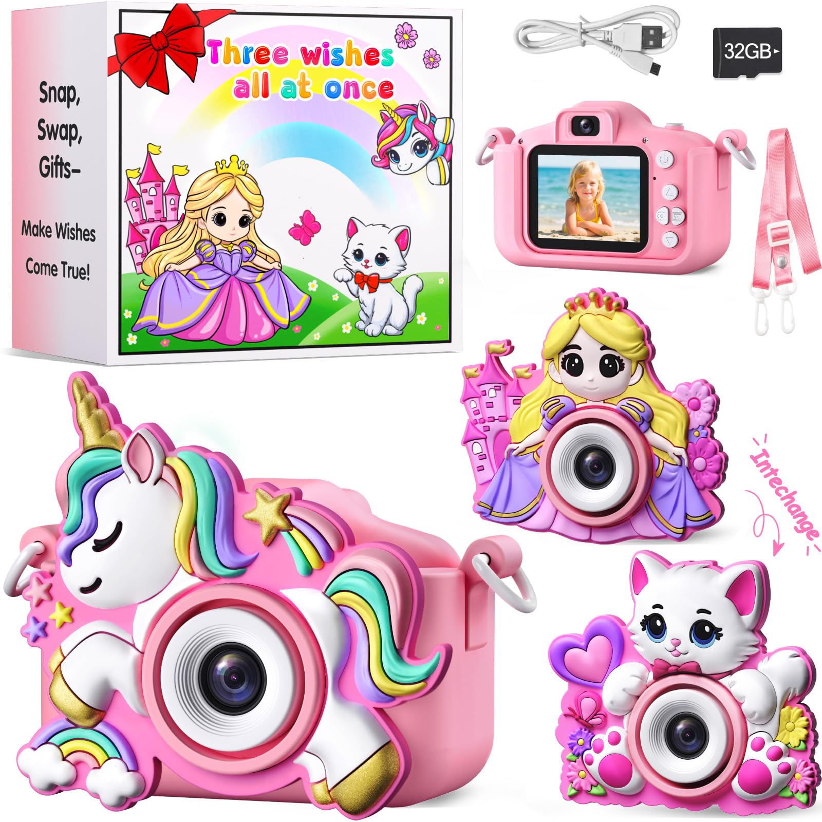 Kids Camera for Girls Toys Gifts: 3 4 5 Year Old Girl Gifts Small Children Selfie Digital Pink Camera for Kids, Christmas Birthday Gift for Girls Toy Cameras for Toddlers Age 3-5, 32G SD Card Included