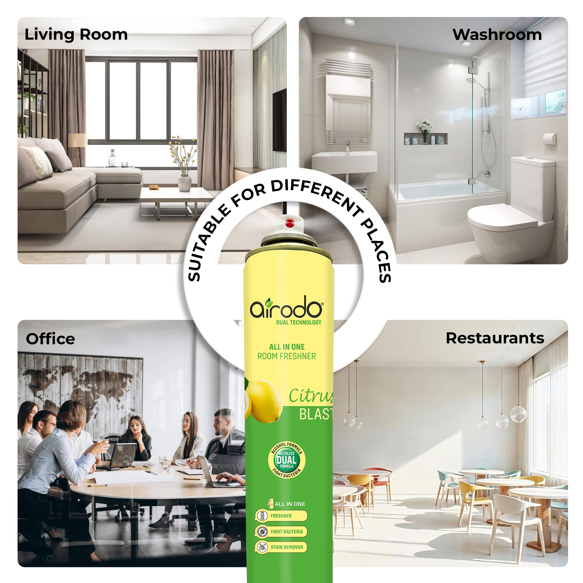 Airodo Air Freshener Citrus Blast Pocket Gel & Spray Combo with Dual Technology long lasting Instant Automatic Fragrance Booster Lasts Up to 30 Days (Pack of 4) 2
