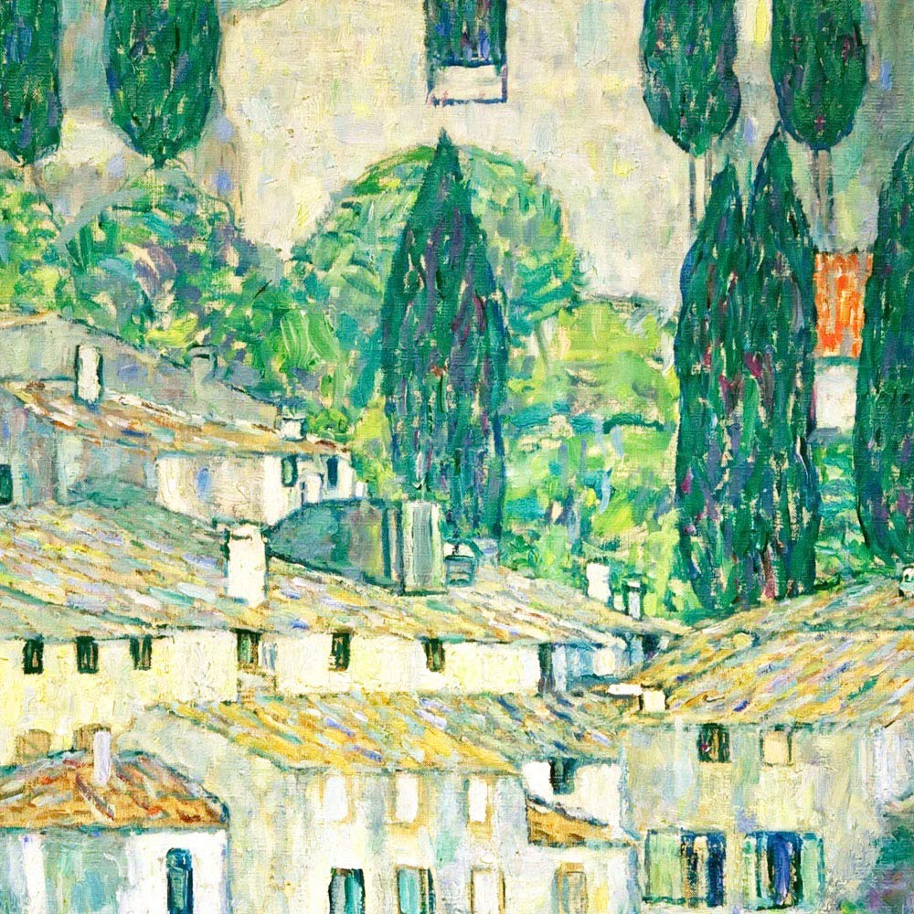 Tableau Rond Église à Cassone, Gustav Klimt - Architecture Allemande Près Rivière - Tableaux Ronds