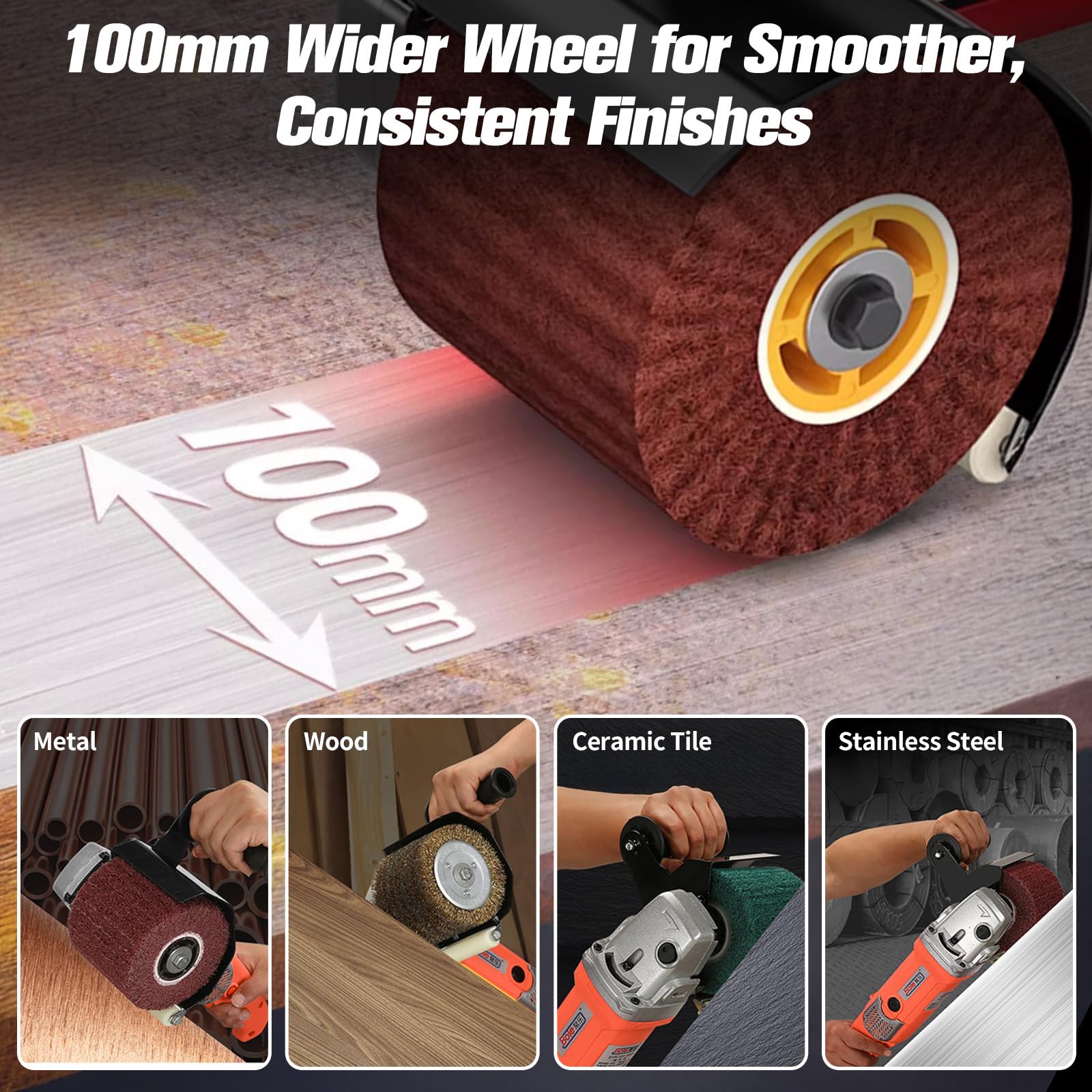 Edelstahl Satiniermaschine Holz - 1400W Leistungsstarke Elektrische Schleifmaschine Bürstenschleifer mit 6 Geschwindigkeitsstufen, Bürstmaschine für Polieren,Bürsten und Glätten