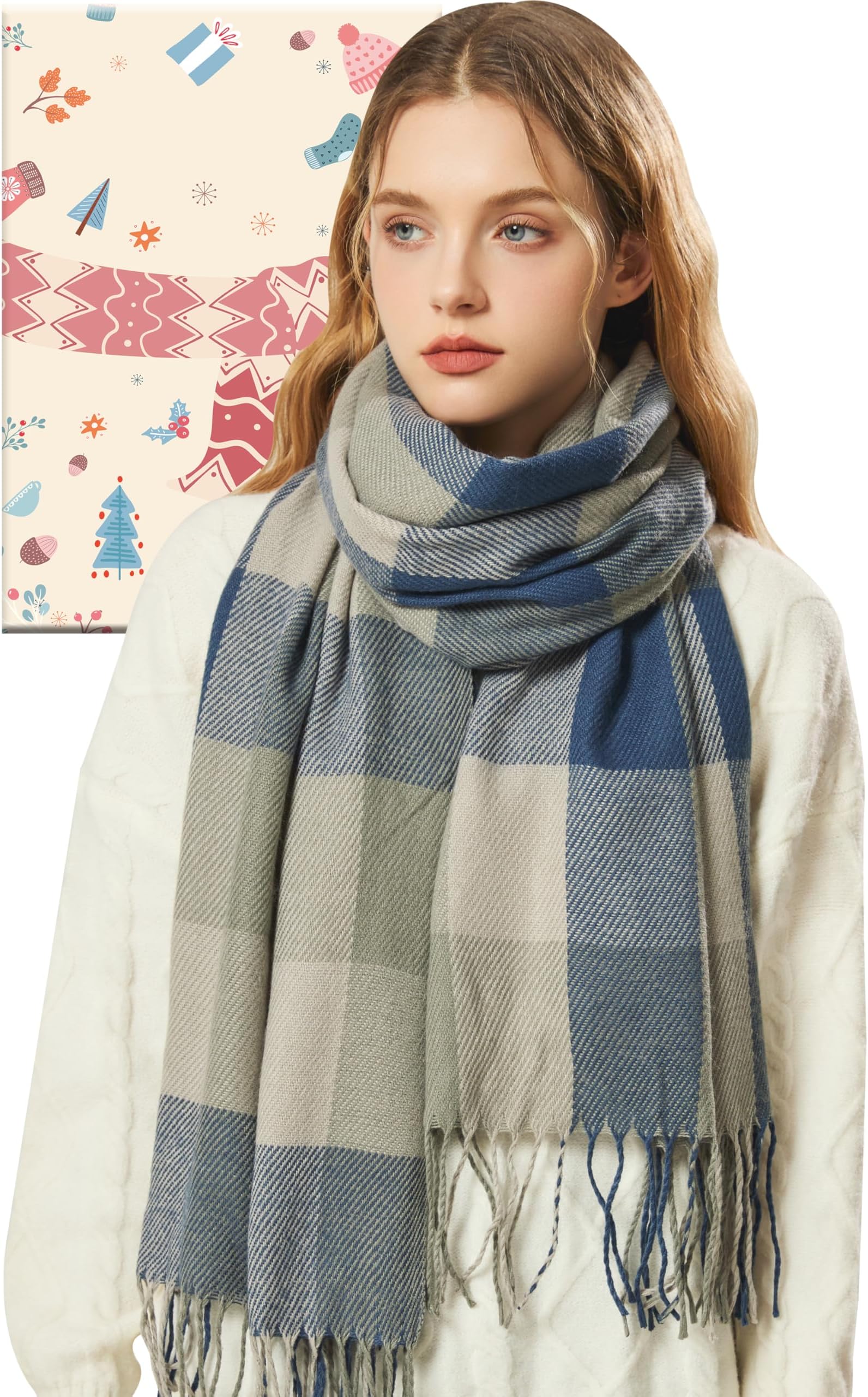 YULARA Womens Scarf Winter Wraps Stocking Stuffers Christmas Gifts for Women Mom Wife Her Coworker, Holiday Cozy Ladies Gifts