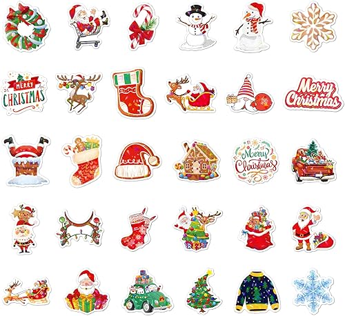 Miniatura 2 de 50 calcomanías de Navidad, calcomanías holográficas con temática navideña, calcomanías navideñas para niños y adultos, calcomanías de vinilo