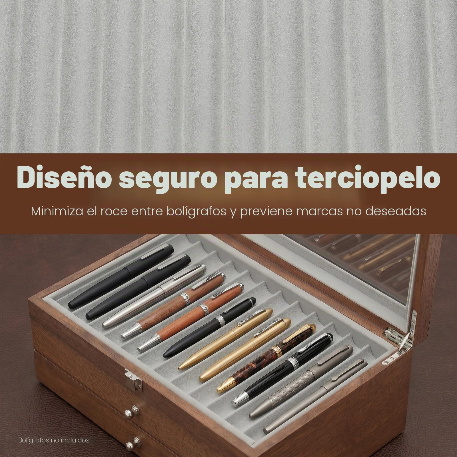 Vitrina de madera para pluma estilográfica, 3 capas, 34, pluma estilográfica, caja de lápices grande, diseño sencillo (madera de nogal)