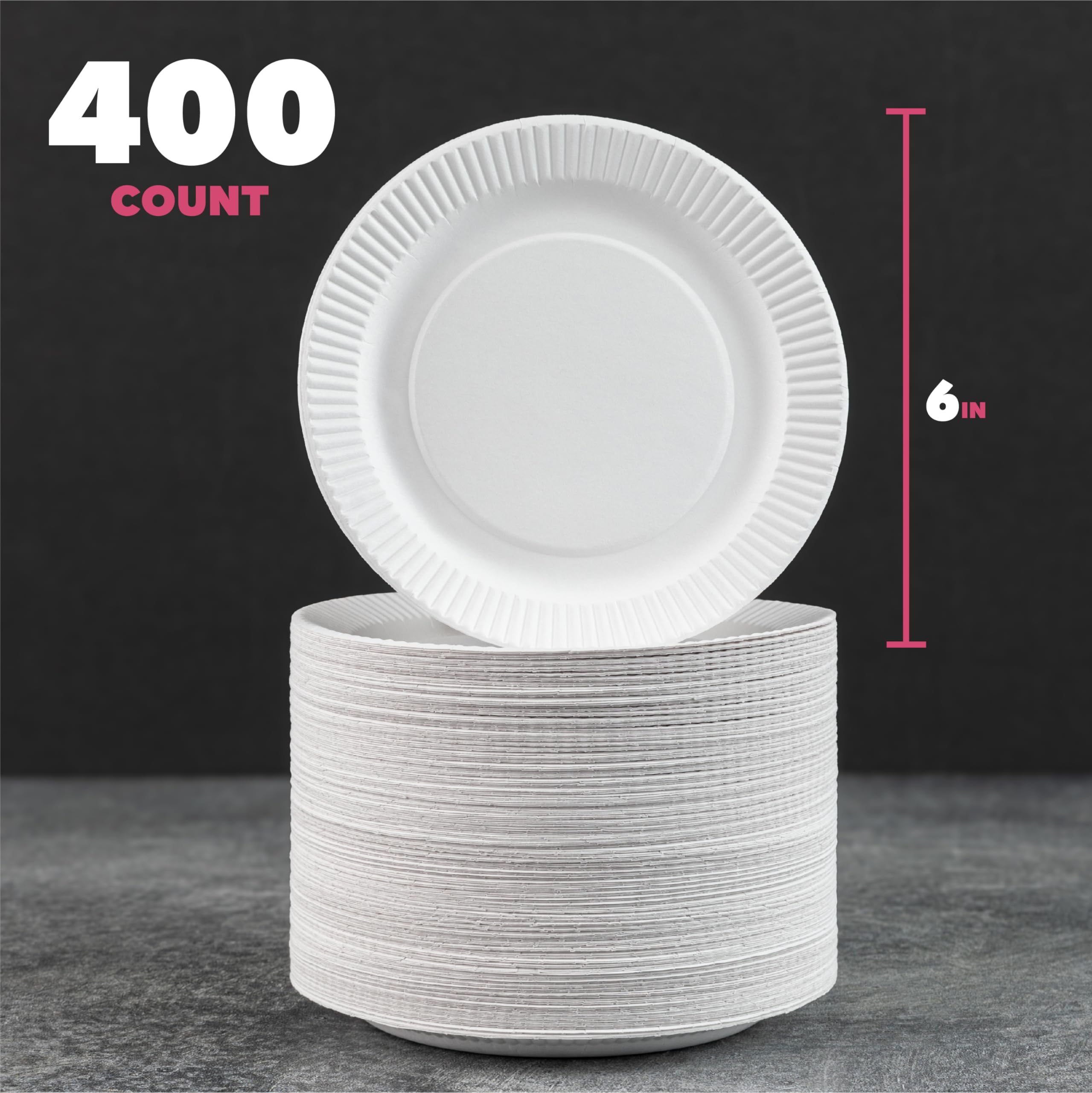 Platos de papel pequeños a granel – [Paquete de 400] – (redondos de 6 pulgadas) – Platos de papel desechables lisos sin revestimiento de 6 pulgadas – Para manualidades, eventos, proyectos,
