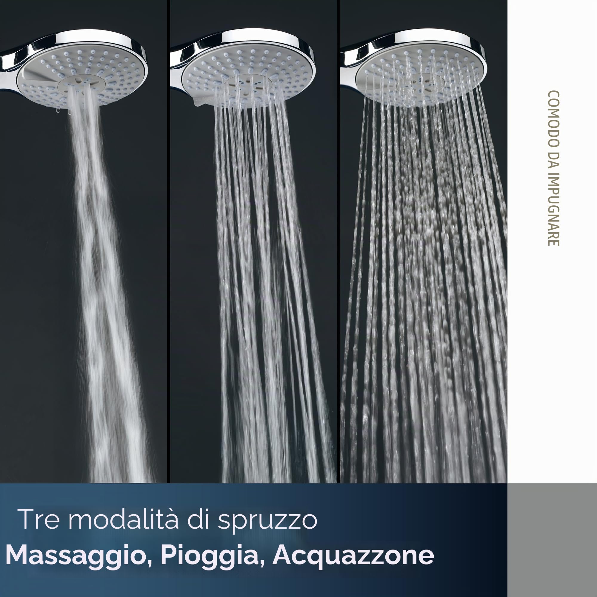 Ideal Standard Idealrain Doccia Multifunzione Soffione Doccia a Risparmio Idrico 3 Tipi Getto Cromato Ø 10 cm