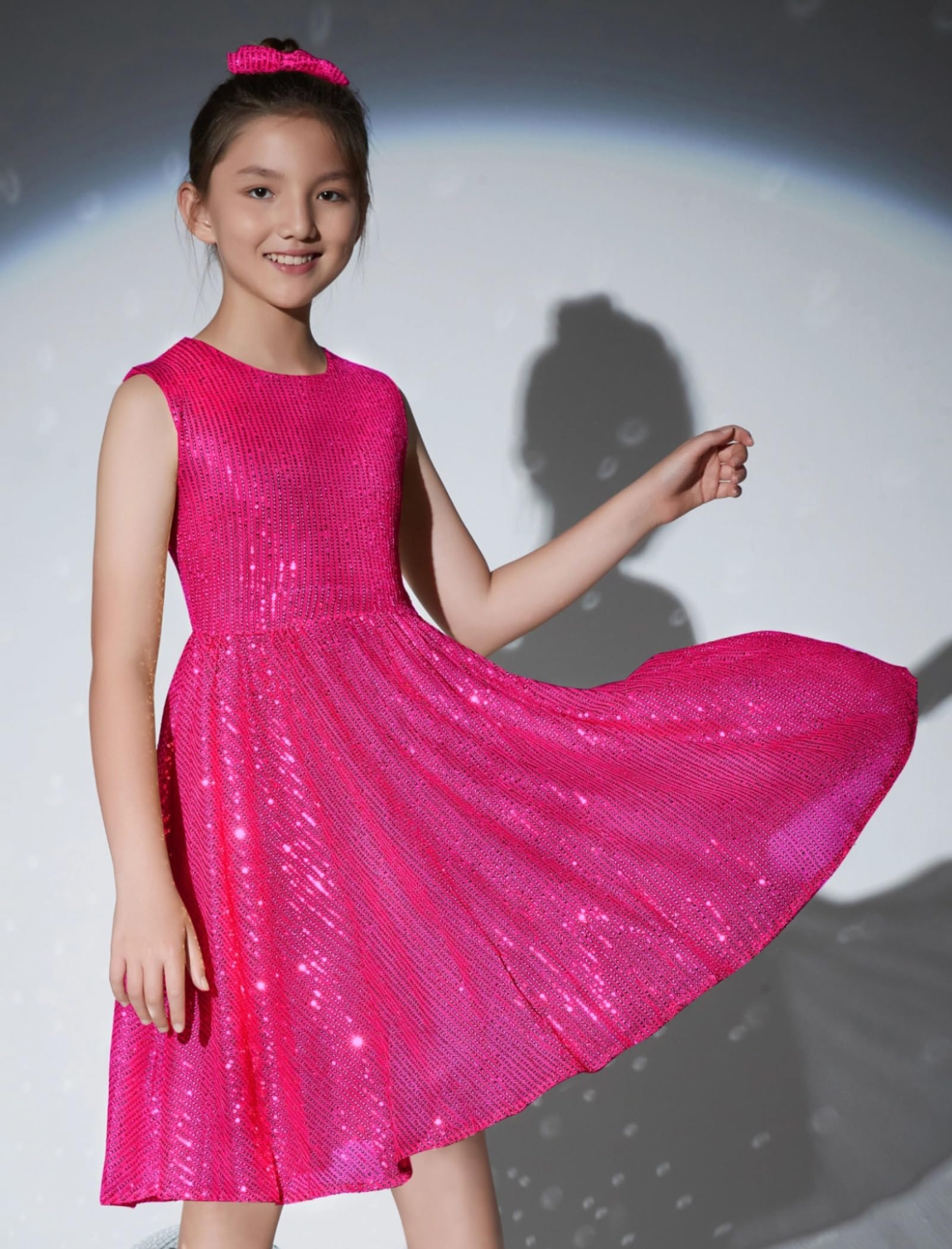 EXARUS Vestido brillante para niñas, sin mangas, con lentejuelas, para fiestas, ocasiones especiales, vestido formal de secuencia