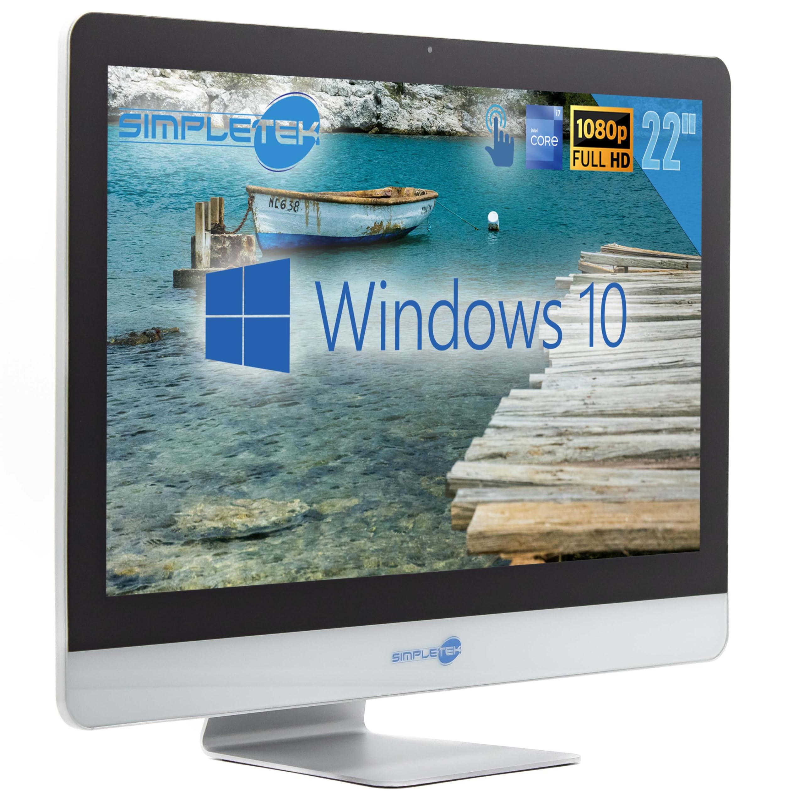 SIMPLETEK - Computer All in One con schermo touch 22” Full HD, Core i7 2.8GHz, 16GB RAM, doppio SSD, webcam, altoparlanti integrati, mouse e tastiera wireless