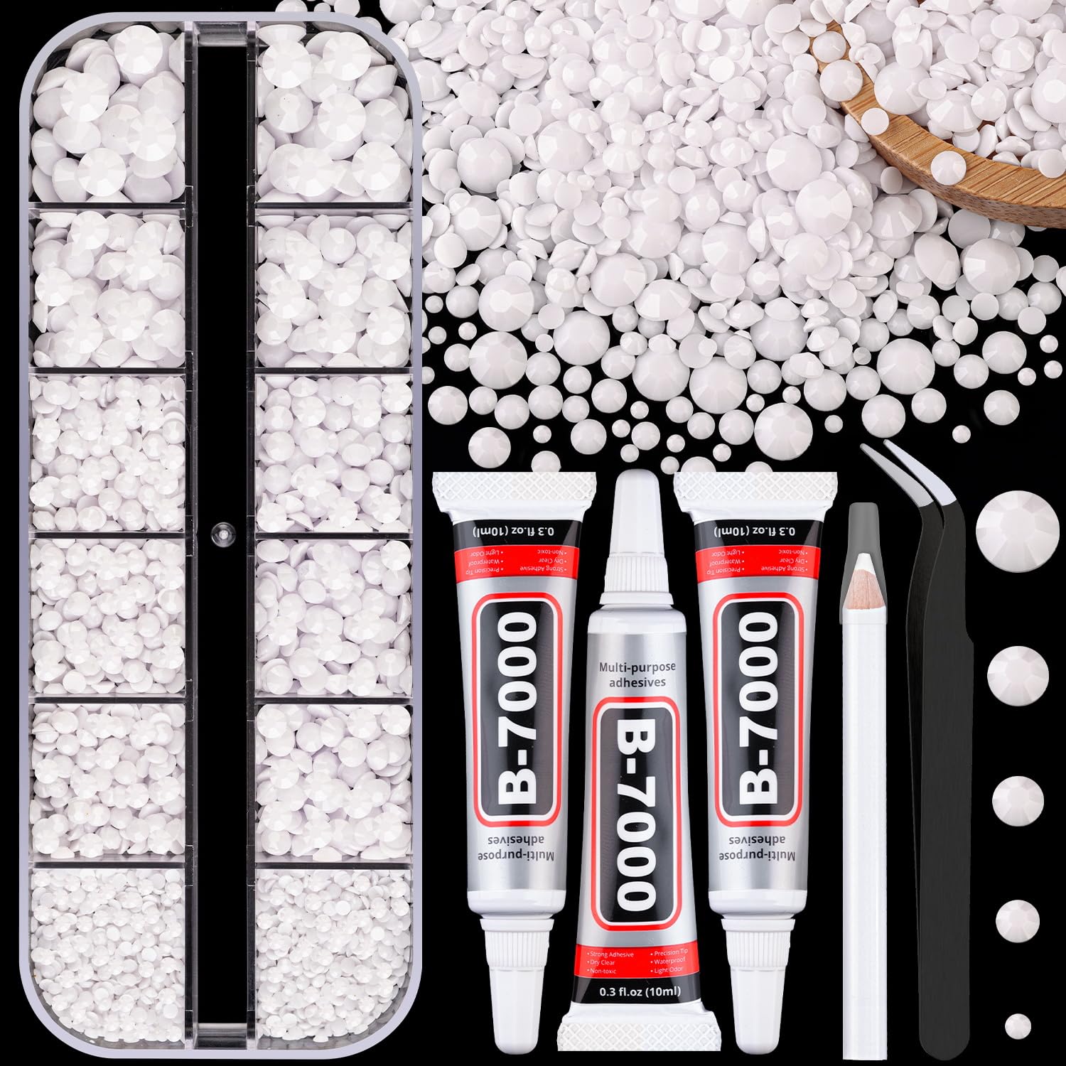 TINKRSTUFF White Flatback Resin Jelly Rhinestones with B7000 Glue, 1 Box Mixed Sizes | Craft & Nail Art Embellishments - main product image