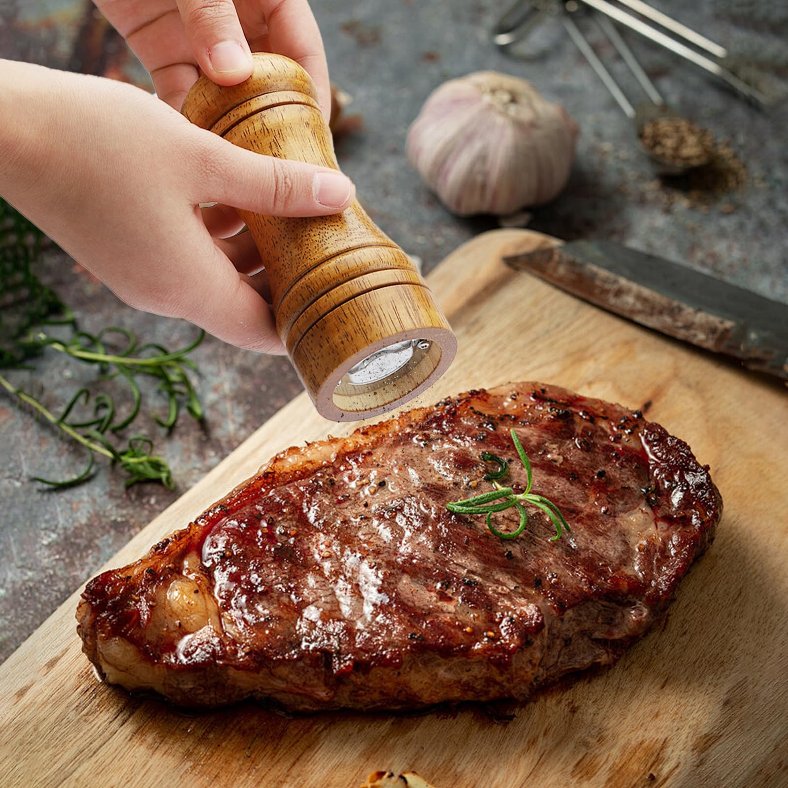 Macinino Per Pepe E Sale In Legno - Regolabile In Ceramica, Piccolo Per Spezie Fresche - Foto 7