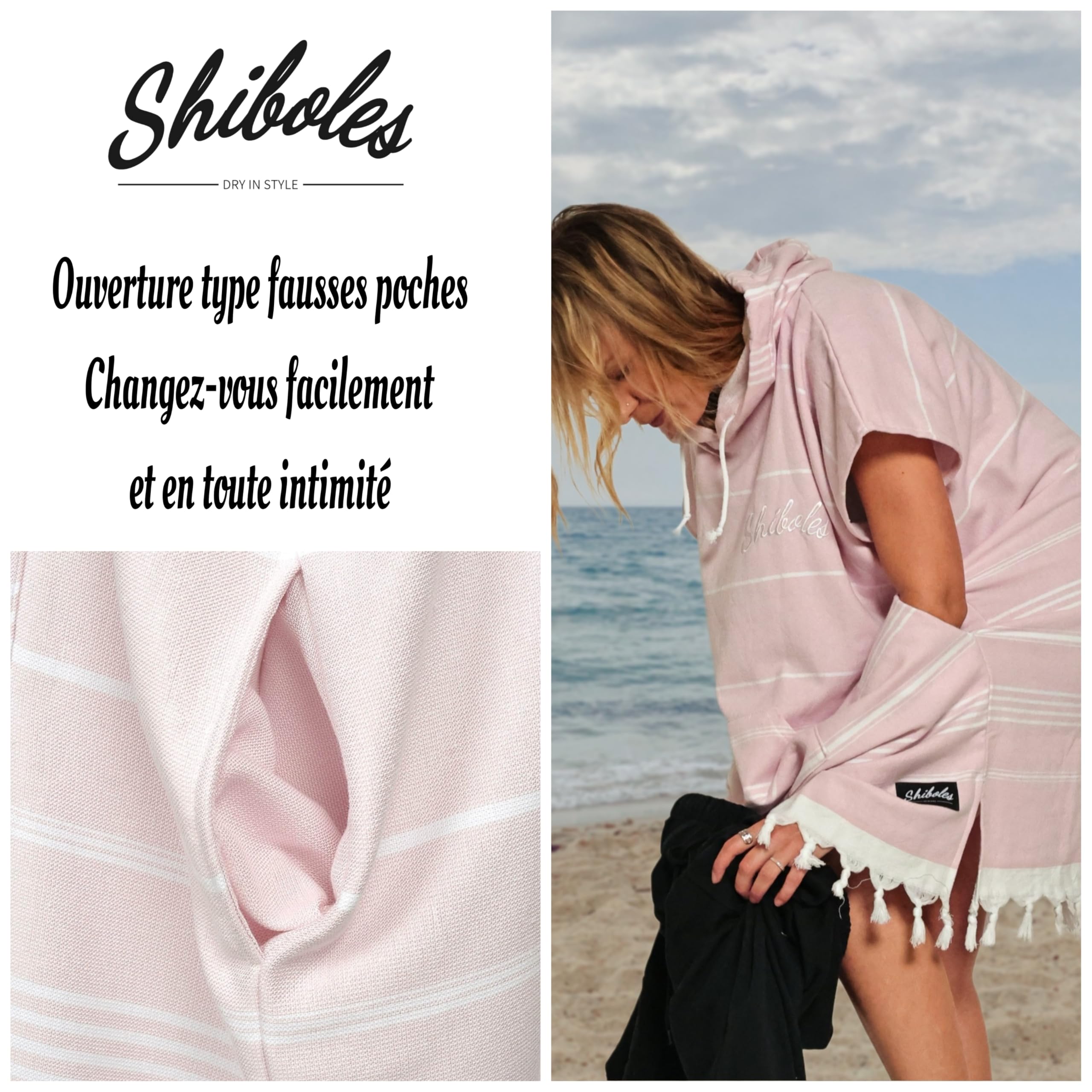 Poncho de Bain Adulte Deniz 100% Coton – Style Serviette Turc peshtemal – Intérieur éponge Absorbant – Doux & Confortable – Idéal Plage, Sport, Douche, Camping – Unisexe (Beige, L/XL)