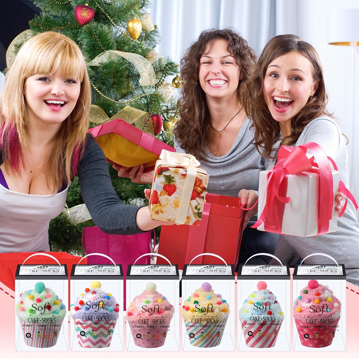 Geyoga 12 Pairs Fuzzy Cupcake Socks Gift Set