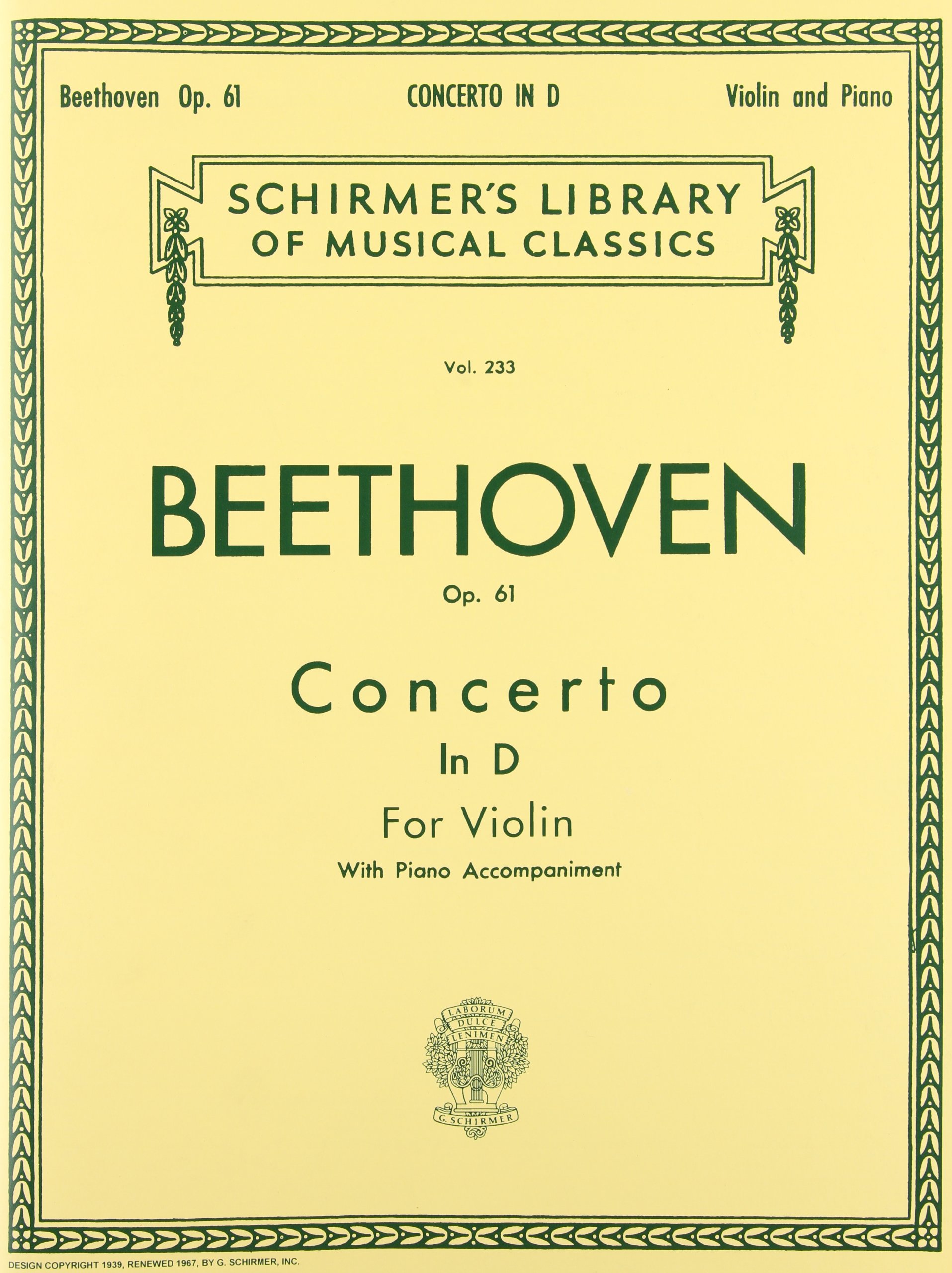 Concerto in D Major, Op. 61: Schirmer Library of Classics Volume 233