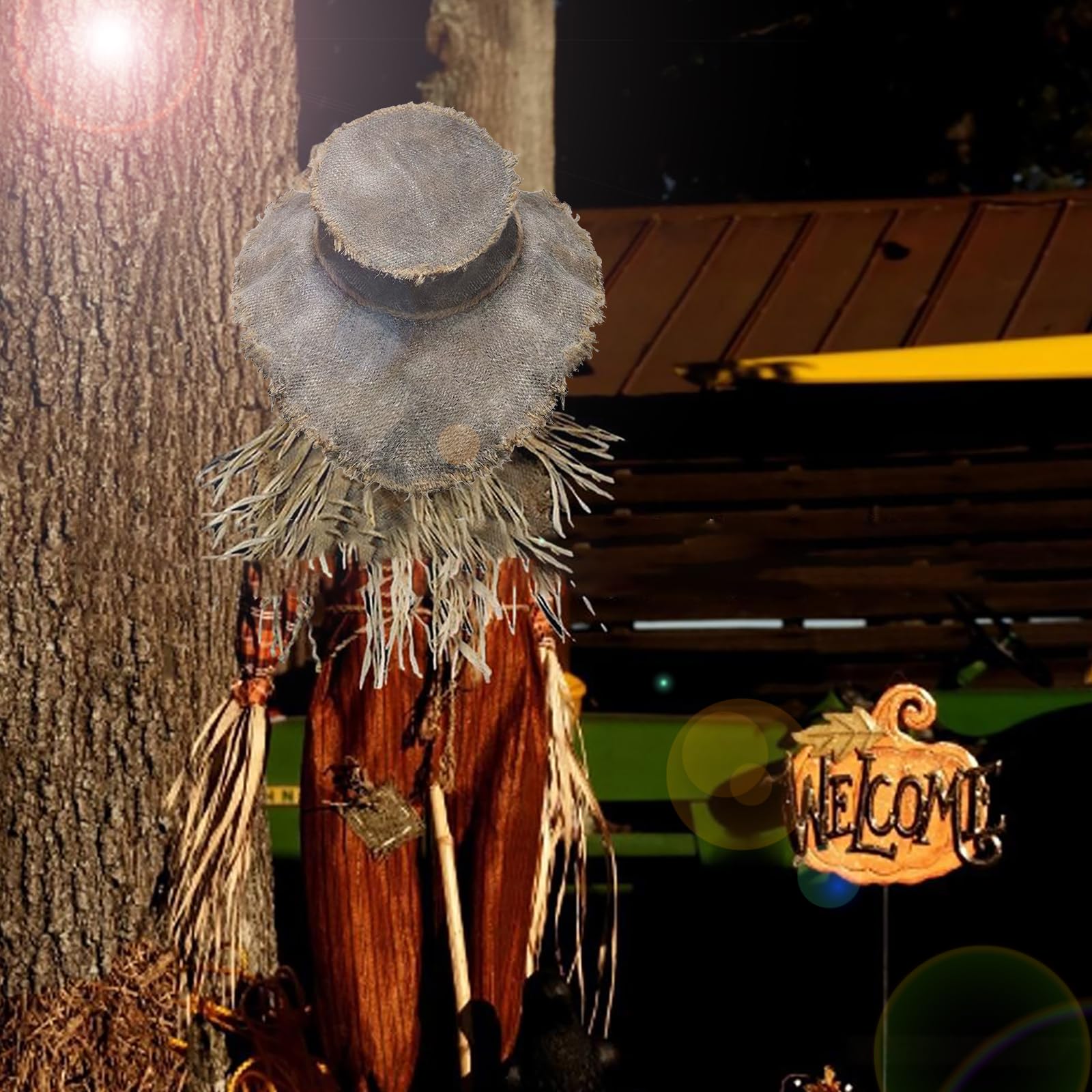 Halloween Costume Scarecrow Headwear Scary Skull Burlap Straw Hat Witch Wizard Demon Cap Creepy Zombie Prop Easter Devil Ghost House Scary Scene Decor Halloween Cosplay Party Fancy Dress Up Accessory - Image 3