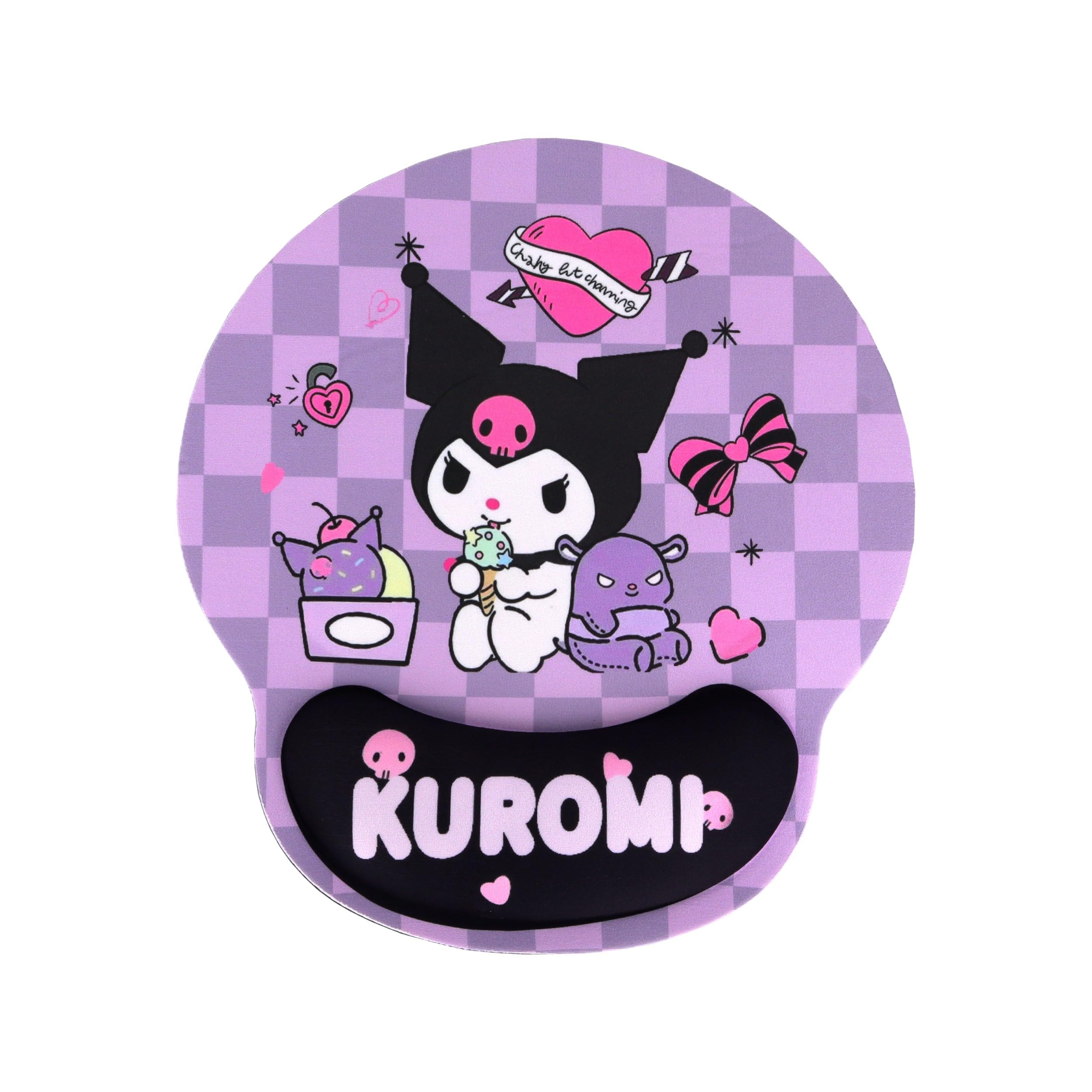 Roffatide Anime Kuromi Mouse Pad Ergonomic Mouse Pad with Wrist Support Cartoon Cute Rest Office Mousepad Non-Slip PU Base Gamepad Mat Rubber Base for Laptop Computer Blue