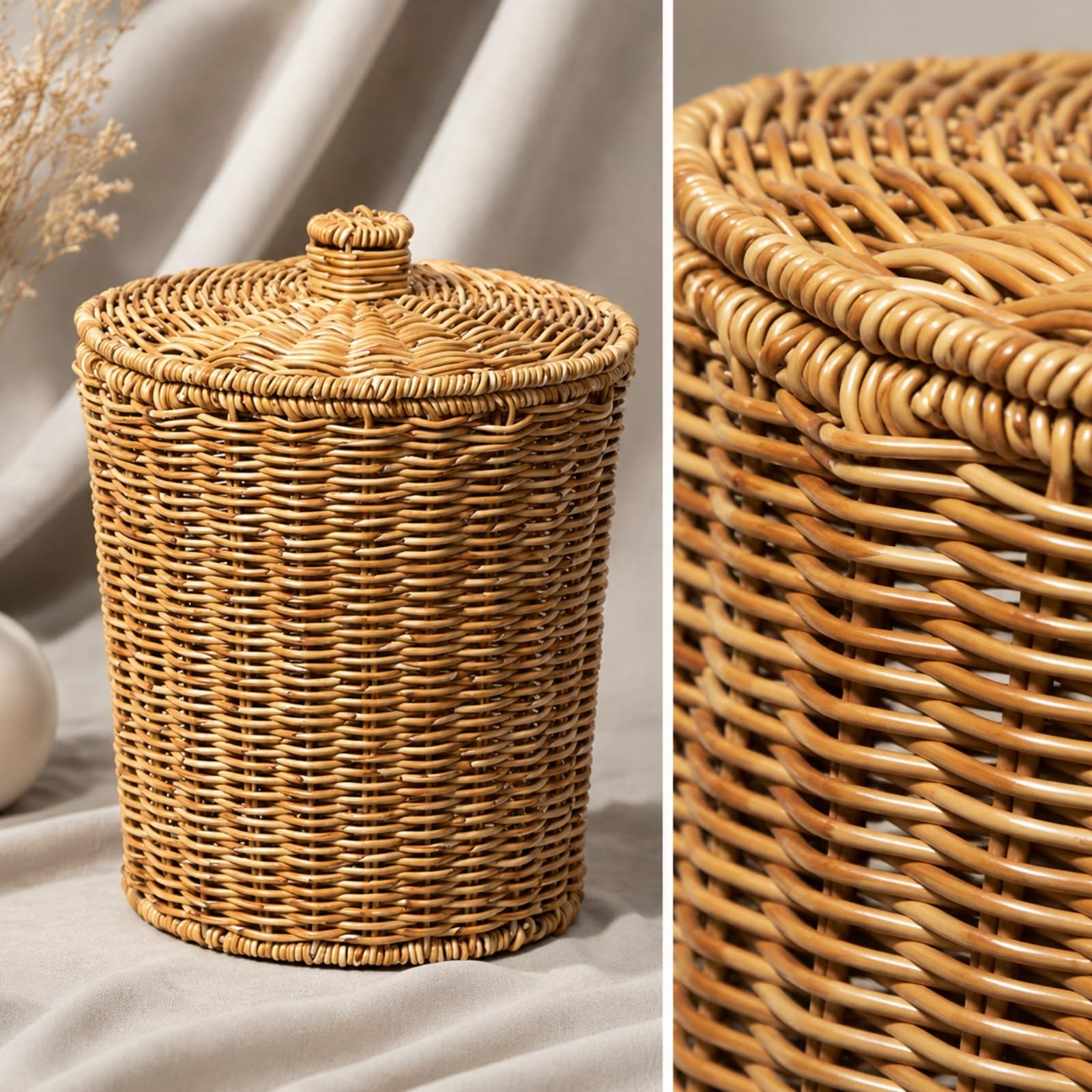 Gralara Cesta Cilínd Tejida con Tapa corativa Cesta Almacenamiento con Tapa Ajustada corativo para Pasillo, 23.5cm