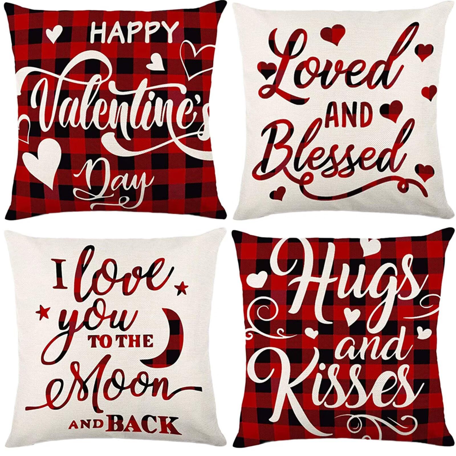 Juego de 4 Impermeable Funda de Cojín Letras blancas - Rojas,55x55cm Moderno Suave Transpirables Lino Fundas de Almohada Cojines Decorativos con Cremallera Oculta para Exterior Sofá Cama Coche Hogar