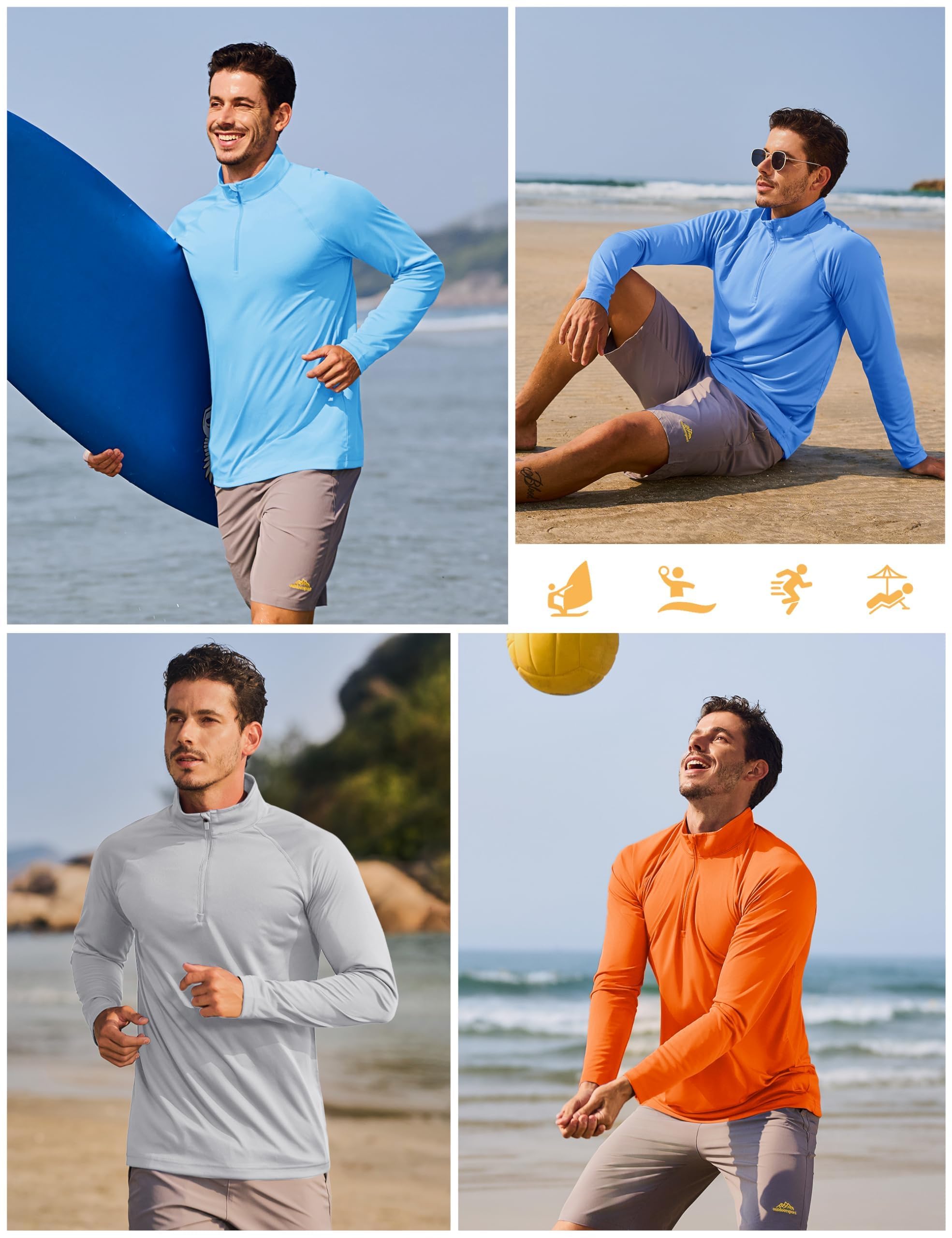 TACVASEN Uomo Cerniera 1/4 Shirts Crema Solare UPF 50+ Maniche Lunghe