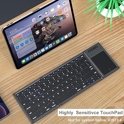 Miniatura 9 de ZenRich Teclado Bluetooth plegable, teclado portátil inalámbrico de tamaño completo con panel táctil sensible (sincronización hasta 3 dispositivos),