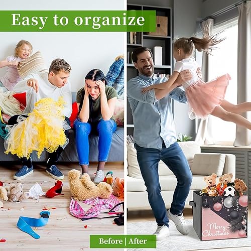 Miniatura 7 de MEIKKO Pink Merry Christmas Cube Storage Bins Branches Snowflakes Ball 11 Inch Storage Cubes Foldable Decorative Fabric Storage Baskets for