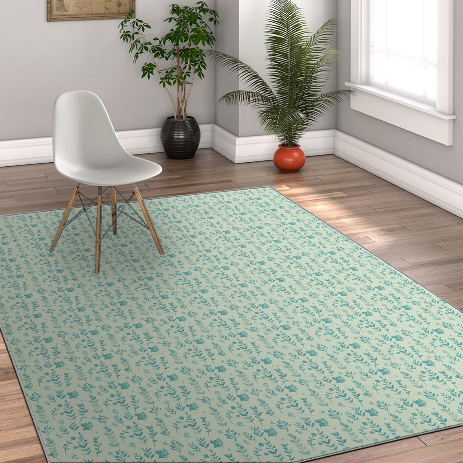 Dywan antypoślizgowy turkusowy liść nadruk nowoczesny styl dywaniki do salonu sypialni łatwe do czyszczenia miękka tekstura dywany do jadalni pod stół 160 x 230 cm