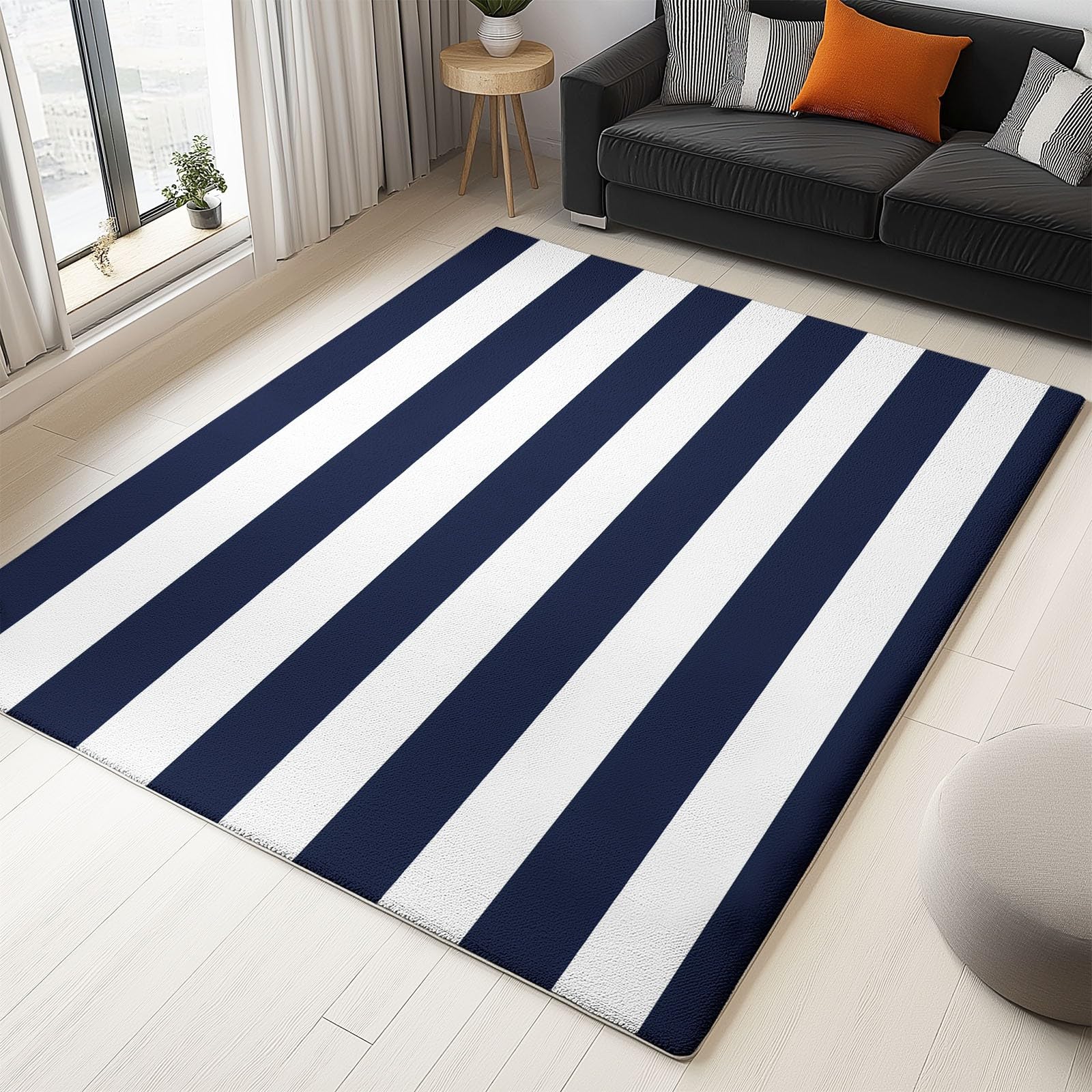 Tappeto Lavabile in Lavatrice Tradizionale Blu Navy Righe Tappeti antiscivolo Tappeto Adatto Agli Animali Domestici 160 x 230 cm Tappeti Camera da Letto Salotto Tappeto Pelo Corto Bianco Blu